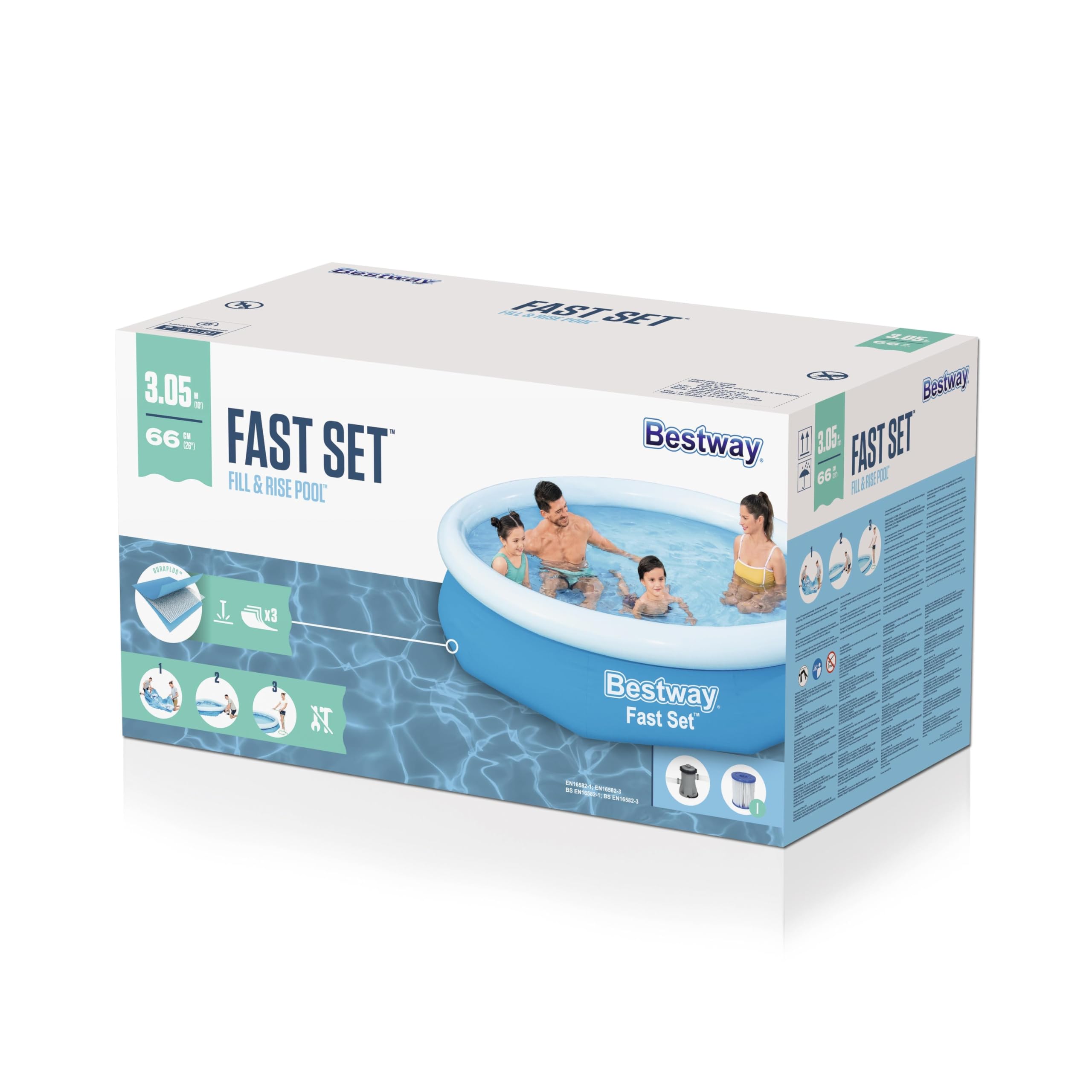 Bestway 57458 Set Piscina Gonfiabile Fast Set Rotonda da 305x66 cm