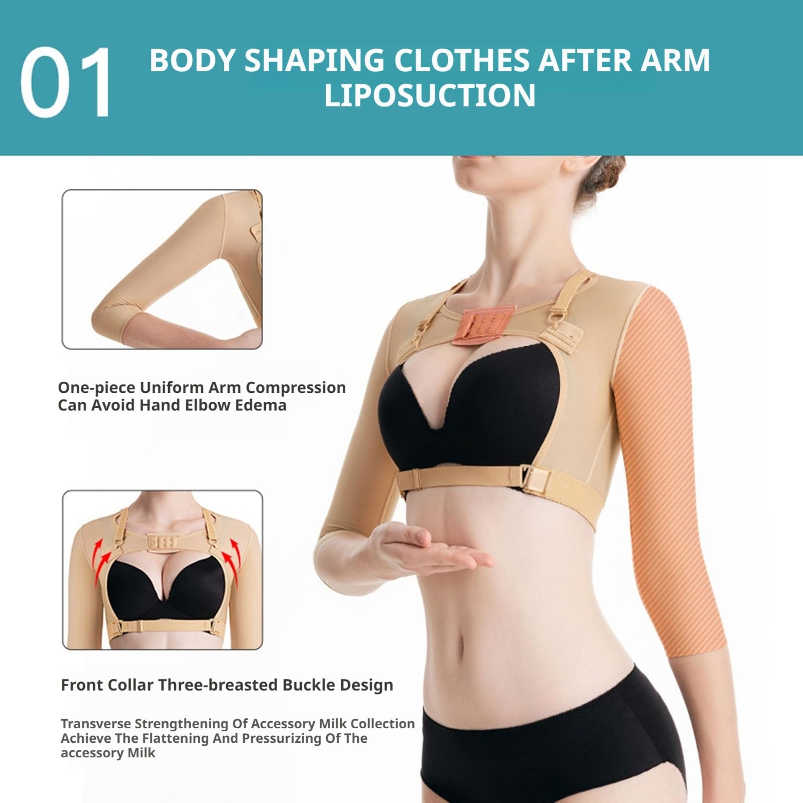 MMRTDJDR Manchon de Compression des Bras pour Femmes, Haut du Bras Lipo Post-Chirurgie, vêtements modelants, Soutien du Dos, Hauts Amincissants Corrects