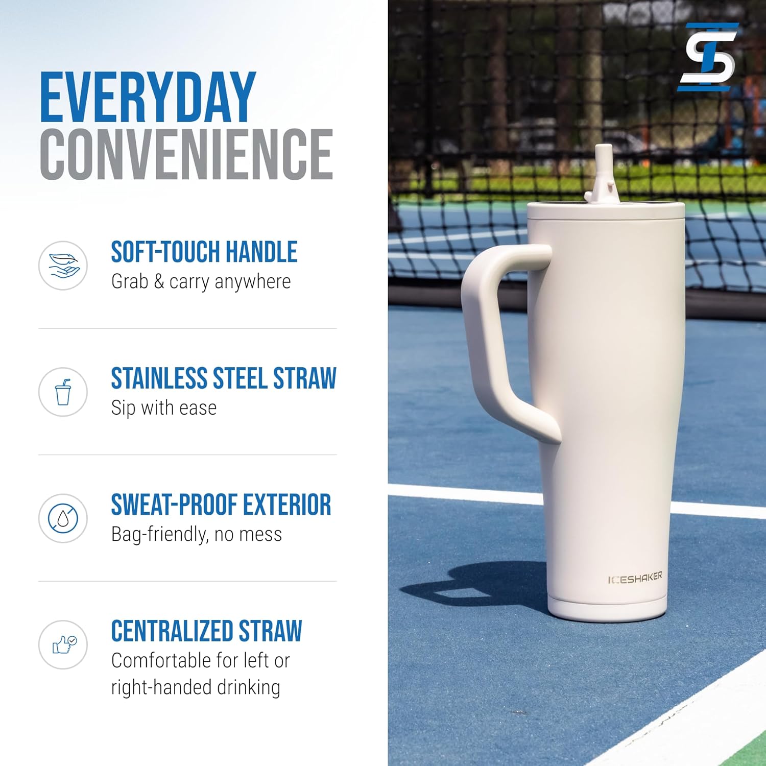 Ice Shaker 40 oz Tumbler with Handle and Straw | 40oz Sandy Beach | Cold for 30+ Hours | 2-in-1 Tumbler Shaker Bottle | Odor-Free 40 ounce Bottle for Water, Protein Shakes, Smoothies, Cocktails - Image 4