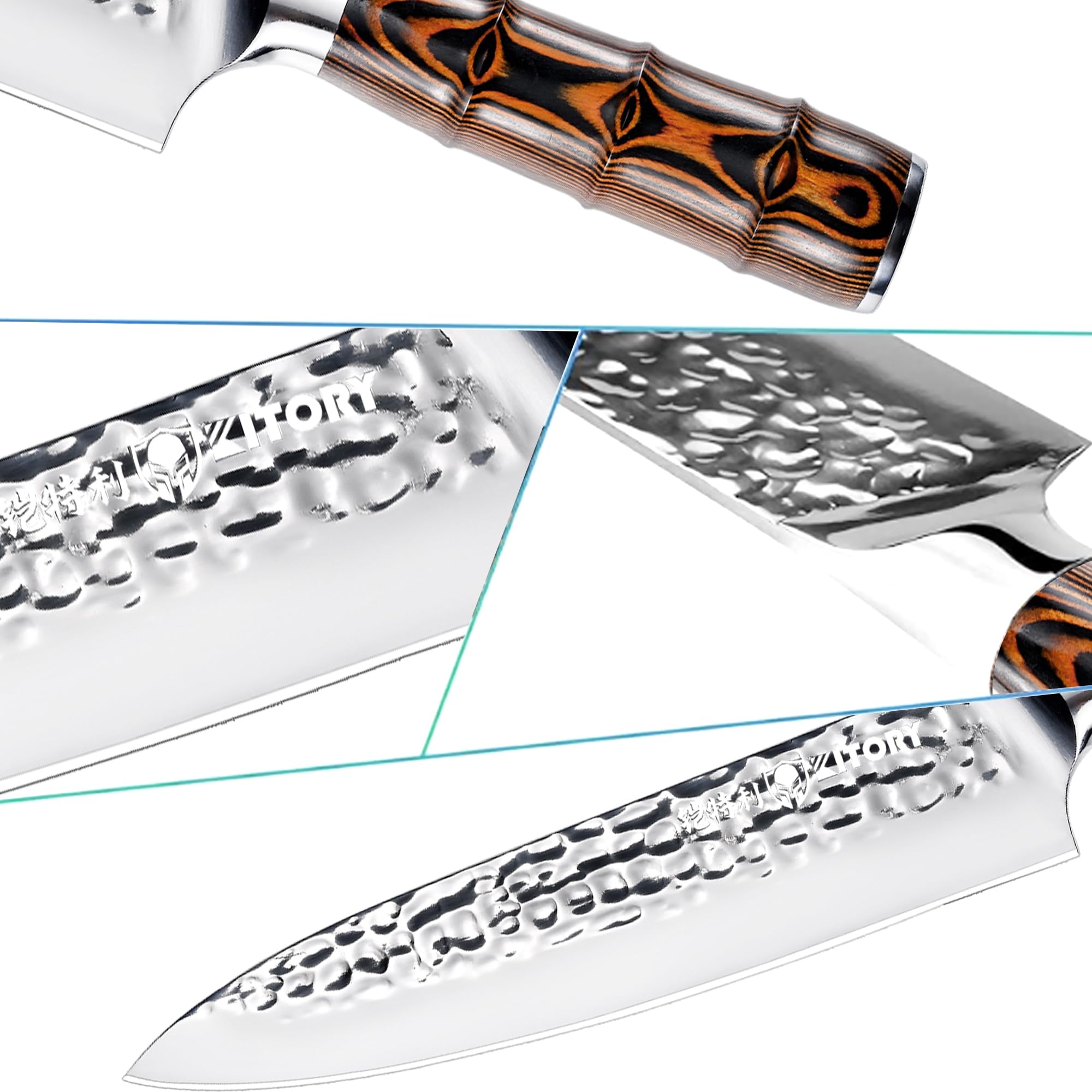 Couteau de Chef 20 cm, Couteau de Cuisine Professionnel, Lame Acier Inoxydable Haute Carbone, Poignée Bambou Ergonomique