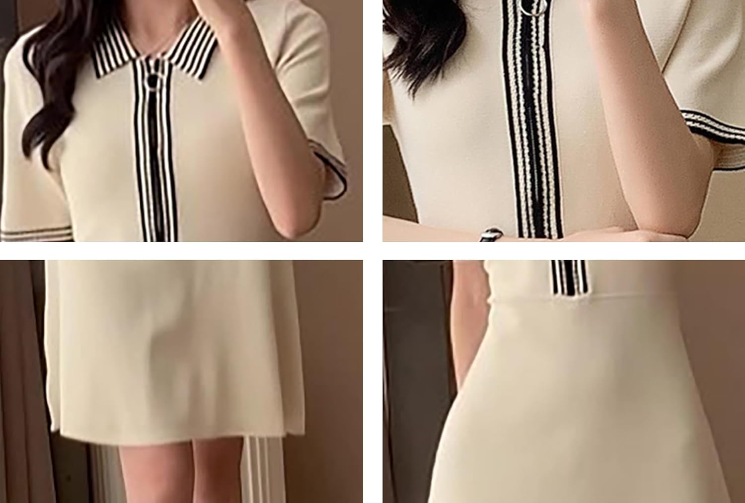 LAI MENG FIVE CATS Women's Summer Polo Collar Short Sleeve Color Block Knit A-line Mini Dress