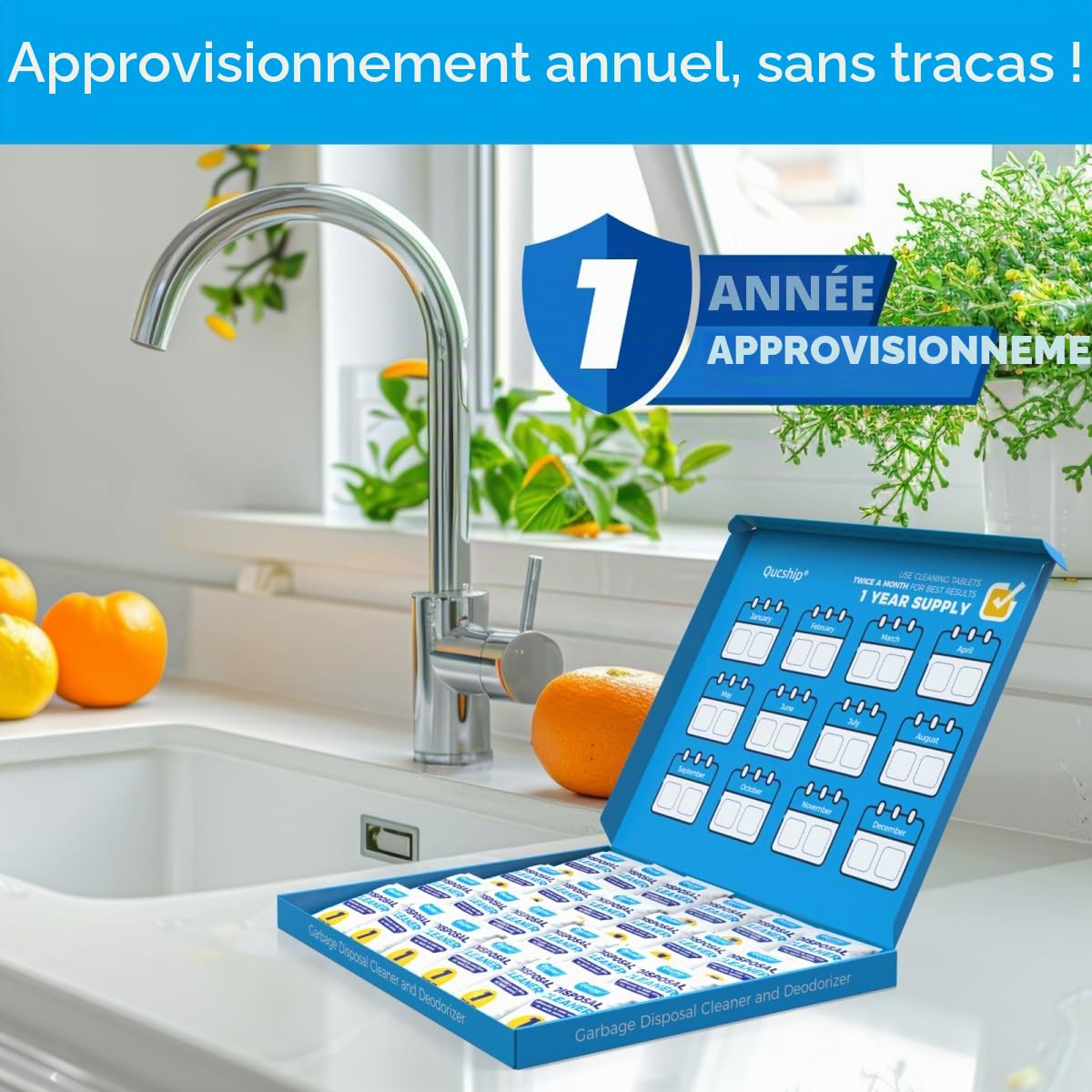 Lot de 24 pastilles nettoyantes et désodorisantes pour déchets - Mousse parfumée aux agrumes - Désodorisant naturel et d'évier - Sans danger pour les fosses septiques de cuisine
