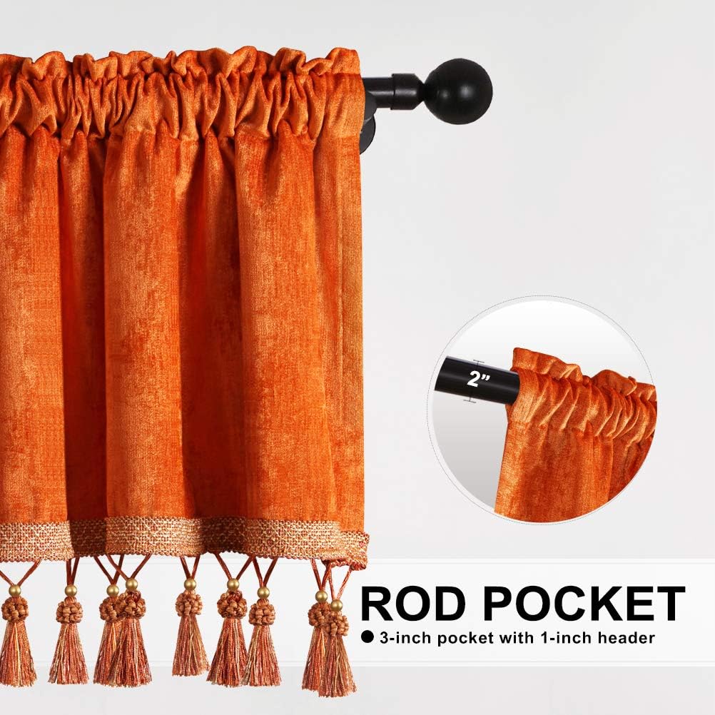 ELKCA Double-Sided Chenille Window Curtains Tier for Kitchen Orange Curtain Valance for Living Room,Rod Pocket,Pack of 1(Orange, 52" W x 18" L)