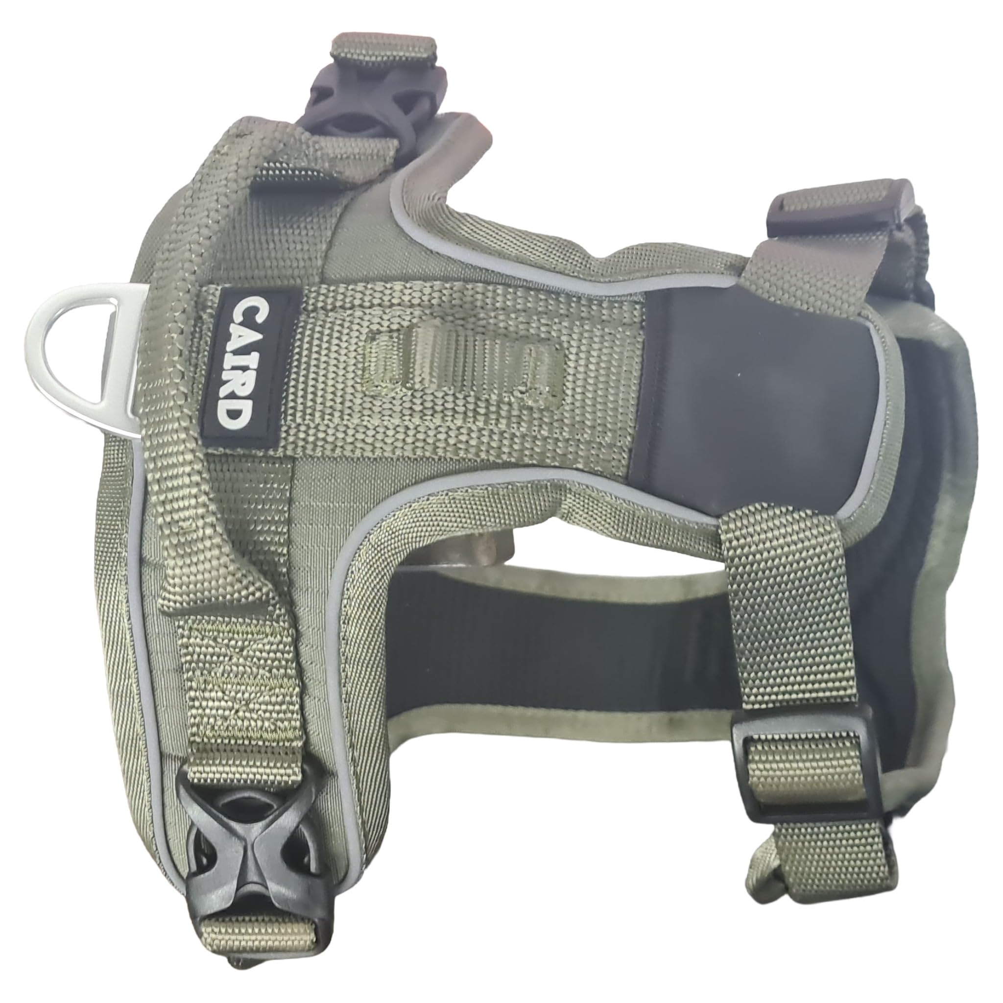 CAIRD Advance - Arnés ergonómico para perro, en forma de Y, sin tirones, con asa, reflectante y resistente al agua, ajustable, acolchado, color caqui (M: cuello 43-60 cm, pecho 58-90 cm)