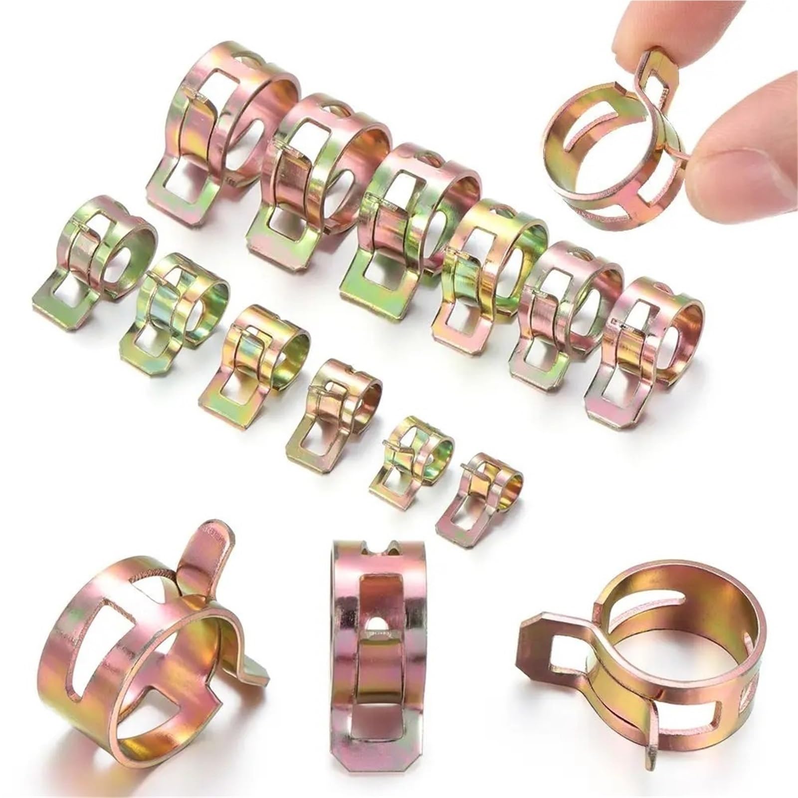 Pipe Clamp 10Pcs Galvanized Spring Clip 5‑16mm for Vehicle Fuel Oil and Domestic Water Hose Assembly(7mm)