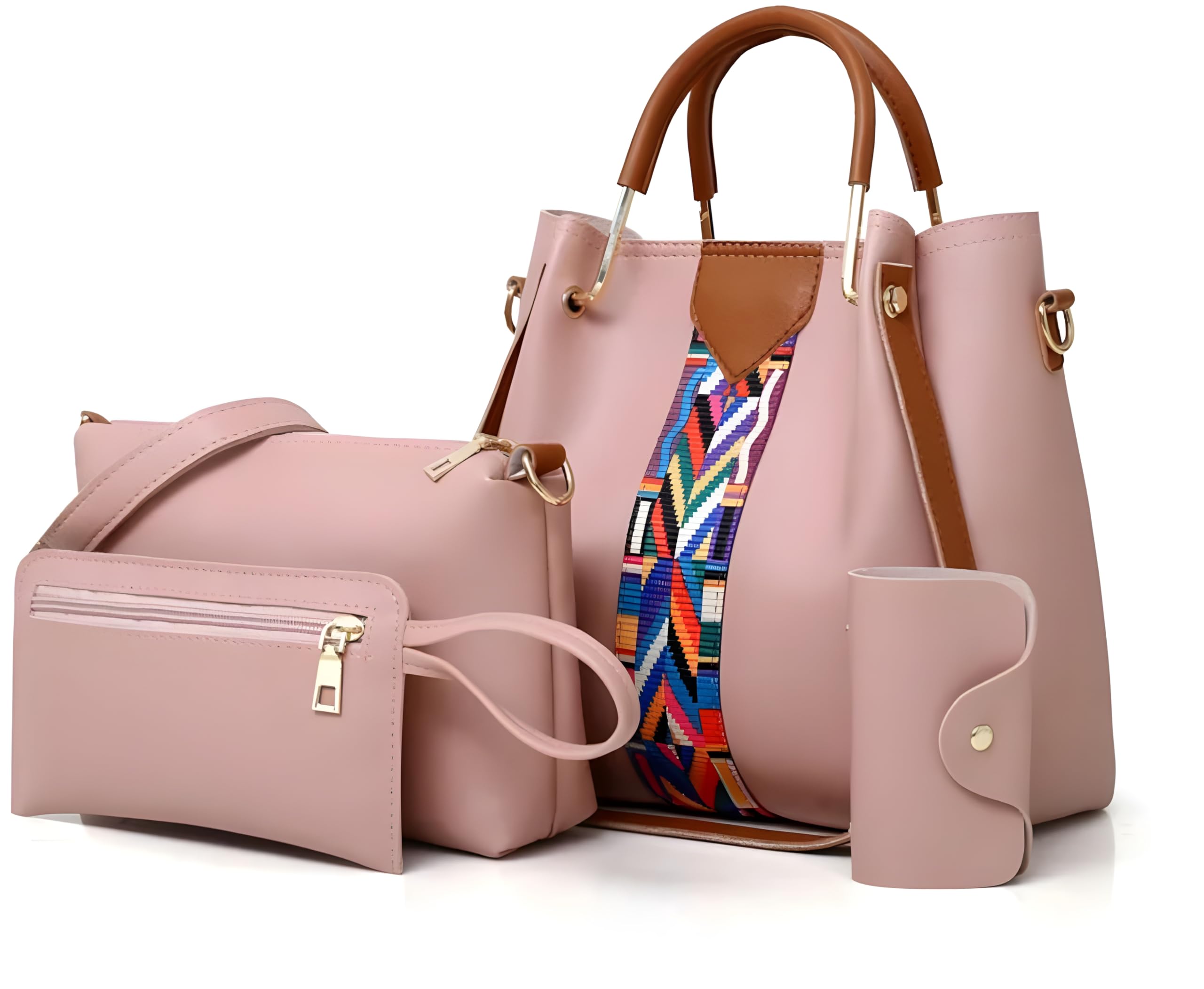 GenericWomens PU Leather Purses and Handbags Shoulder Bags Ladies Designer Top Handle Satchel Tote Bag with 3 additonal Pouch