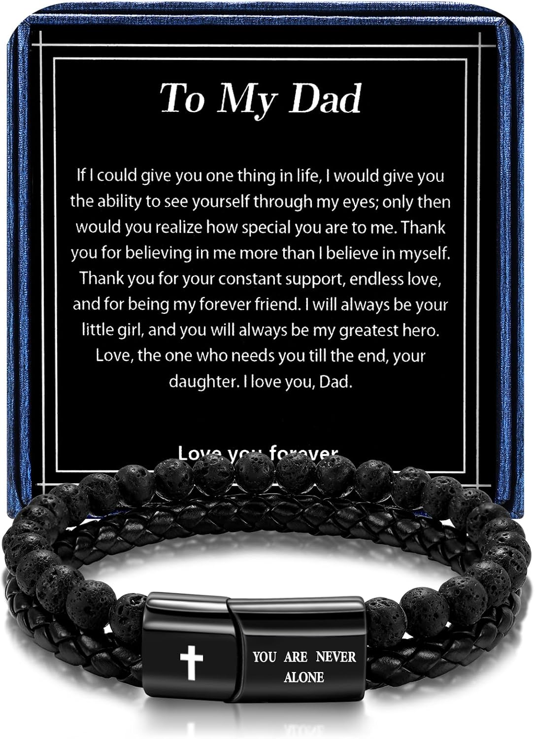 Gift for Men's Bracelet Lava Rock Essential Oil Diffuser Leather Christian Inspirational Bracelet Gifts for Men Dad From Daughter Birthday Christmas Valentine Gifts