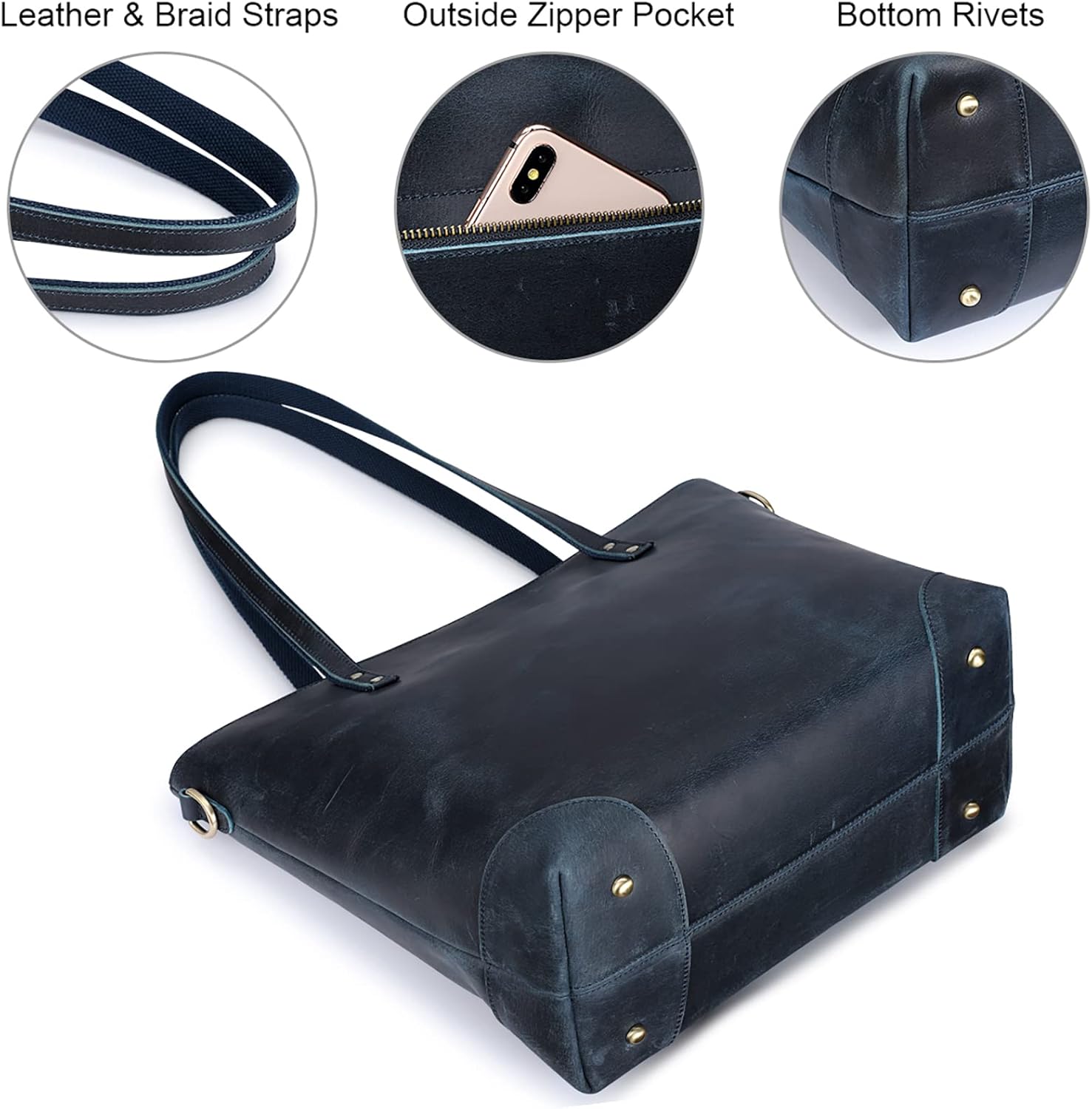 S-ZONE Vintage Genuine Leather Shoulder Bag Work Totes for Women Purse Handbag with Back Zipper Pocket Large - Image 6