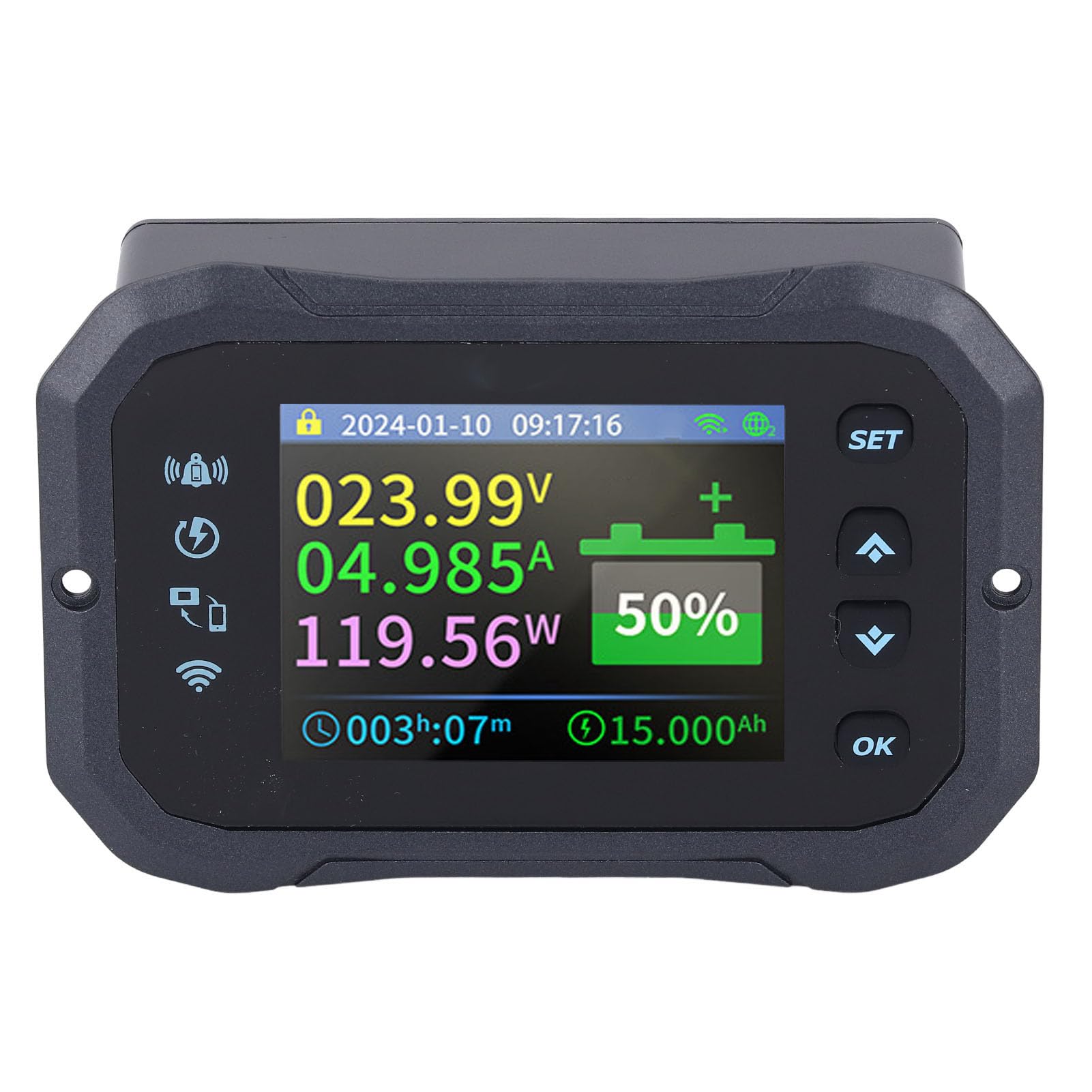 Hyuduo Miernik Coulomba KM110F WiFi, Monitor Akumulatora ABS z Monitorowaniem w Czasie Rzeczywistym dla Akumulatorów NiMH RV LFP 10-100 V 100 A Miernik Mocy do Użytku na Kempingu i Poza siecią