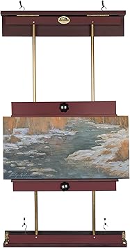 Rue Wall Easel Small - Mahogany Finish & Brass Hardware - 24" Wide Hanging Wall Mountable Display for Art, Adjustable Angle, Holds Canvas Up to 34", Decorative Holder, Easel Lamp Compati...