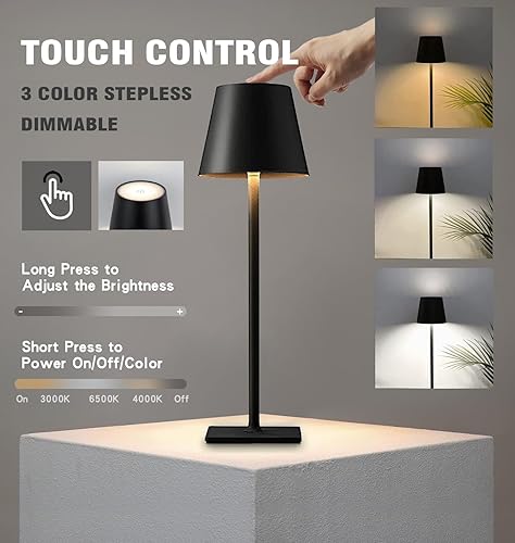 Miniatura 2 de Lewoncci Paquete de 2 lámparas de mesa inalámbricas, lámpara de escritorio con atenuación continua de 3 colores, IP54, impermeables, para