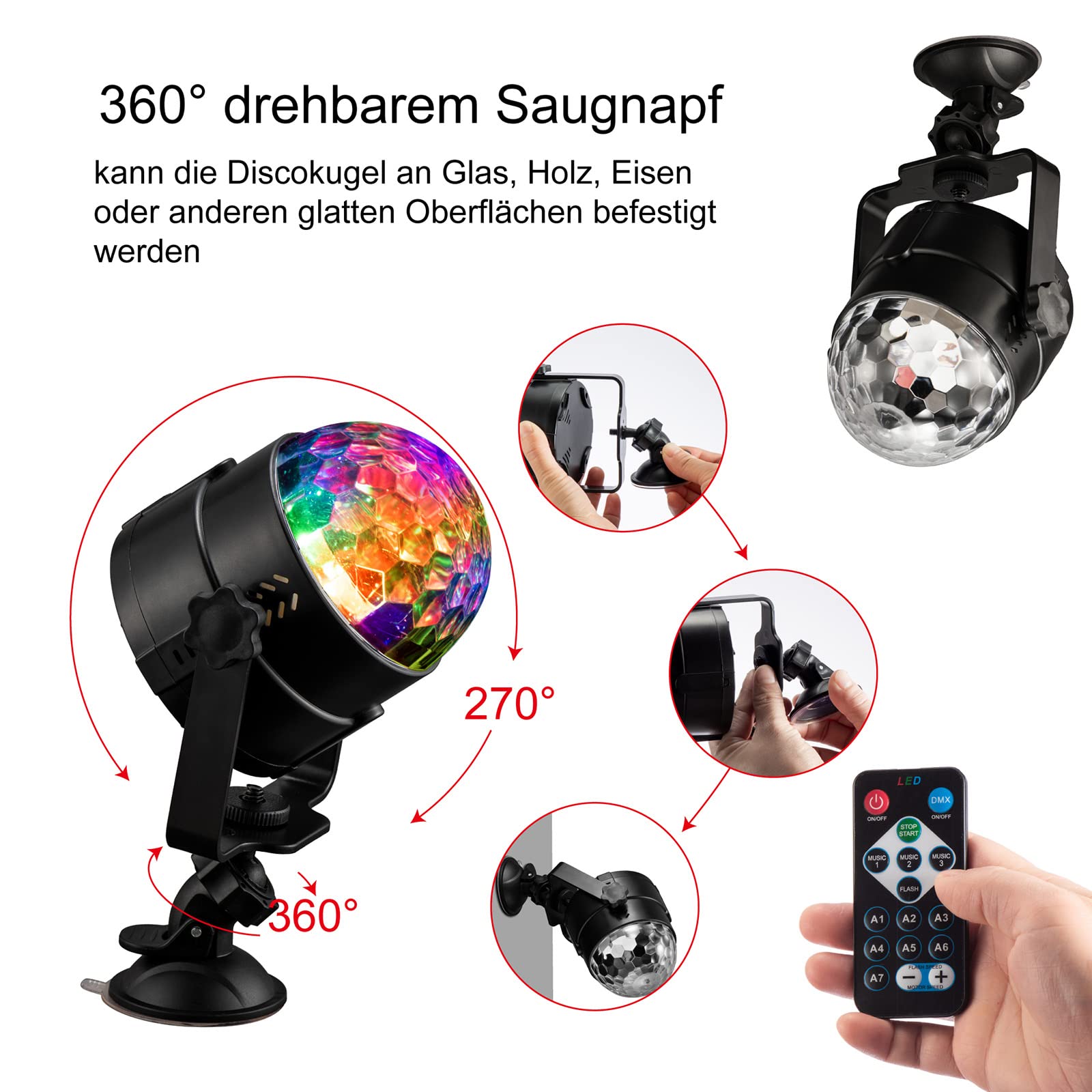 Boule Disco Rechargeable RVB LED Avec Haut-Parleur Bluetooth – Lampe Fête Rotative 360°