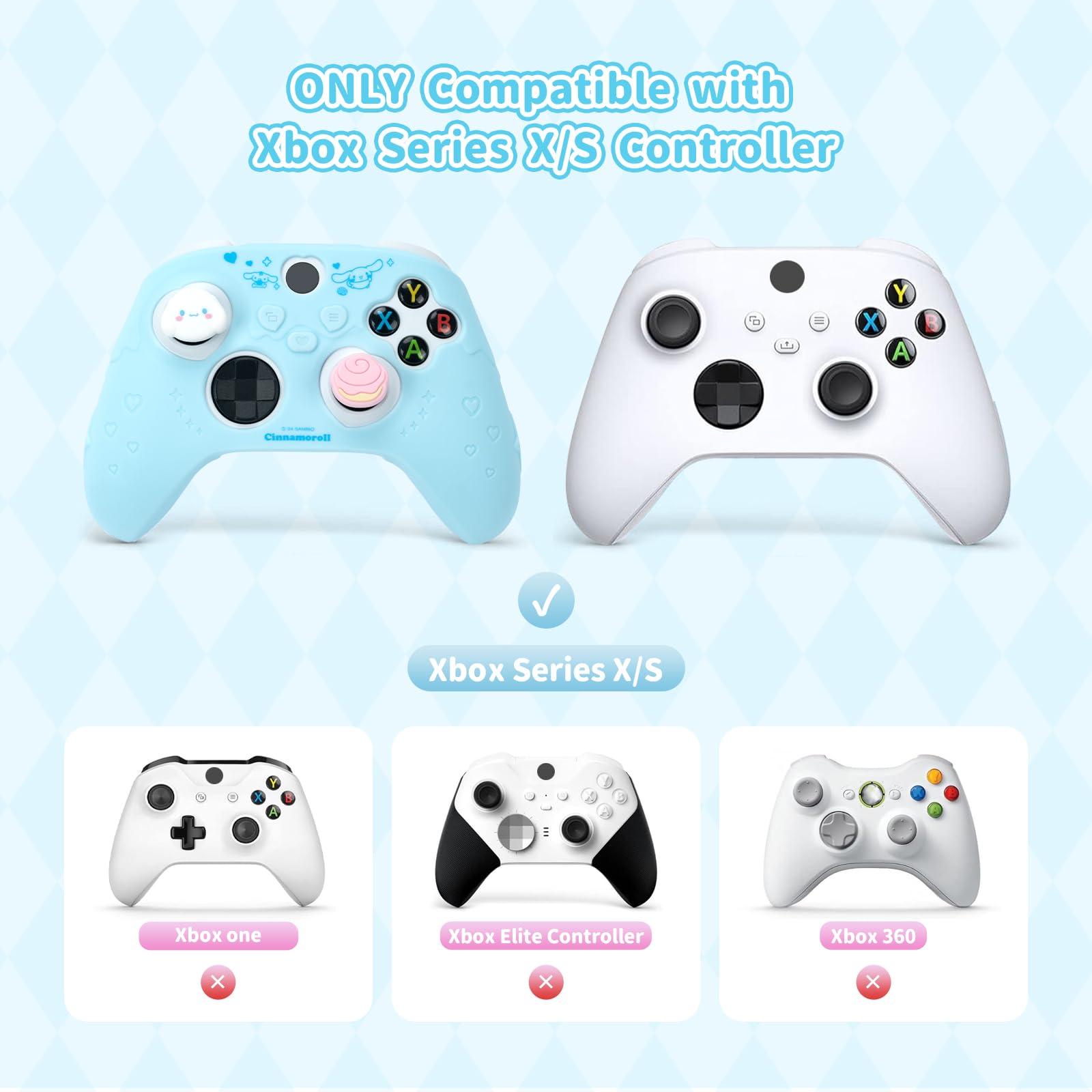 Kuitmor Graziosa custodia protettiva per controller Xbox Series X, custodia protettiva in morbido silicone, custodia protettiva ergonomica compatibile con controller wireless Xbox con 2 tappi per