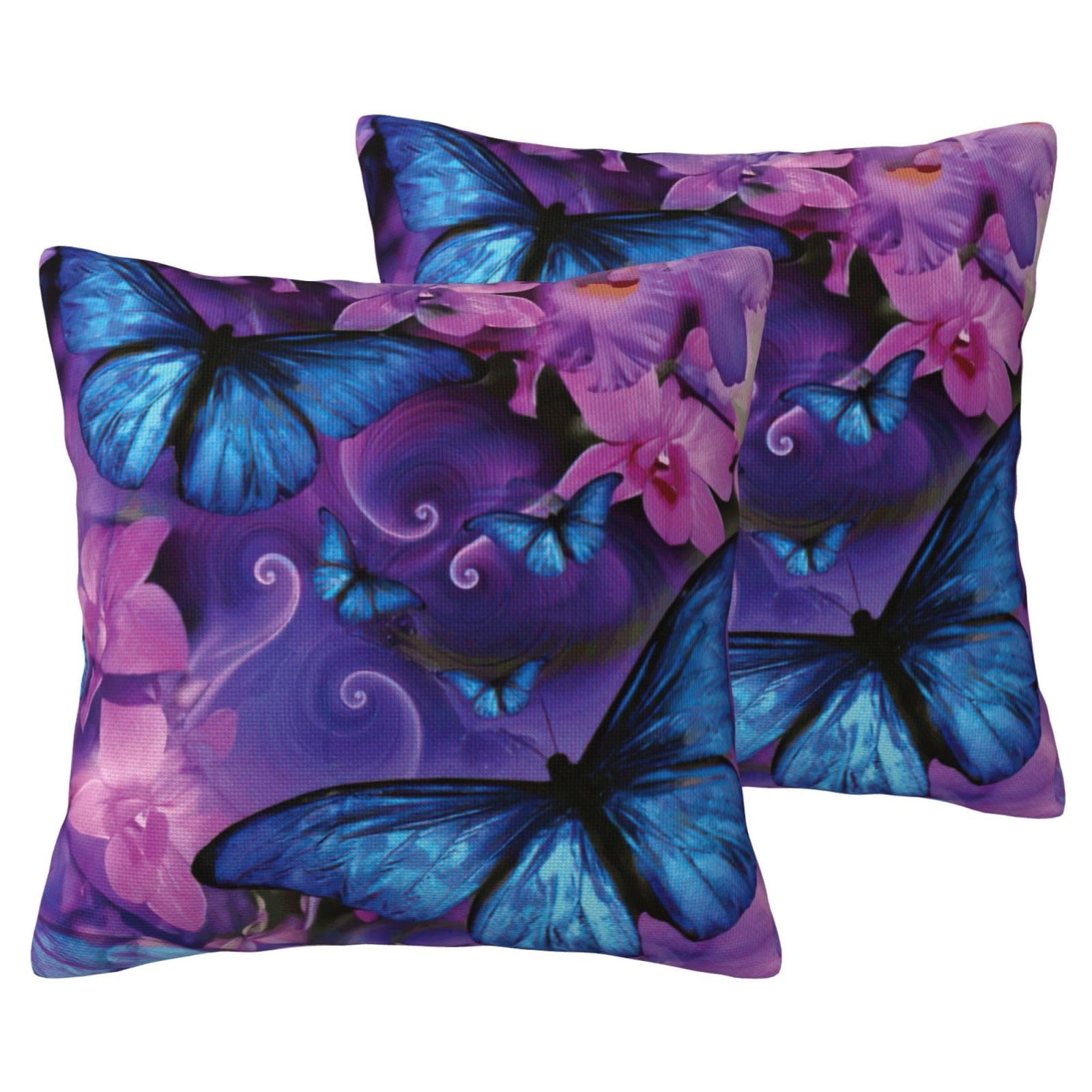 Housse de coussin papillon en imitation lin avec fermeture éclair invisible lot de 2