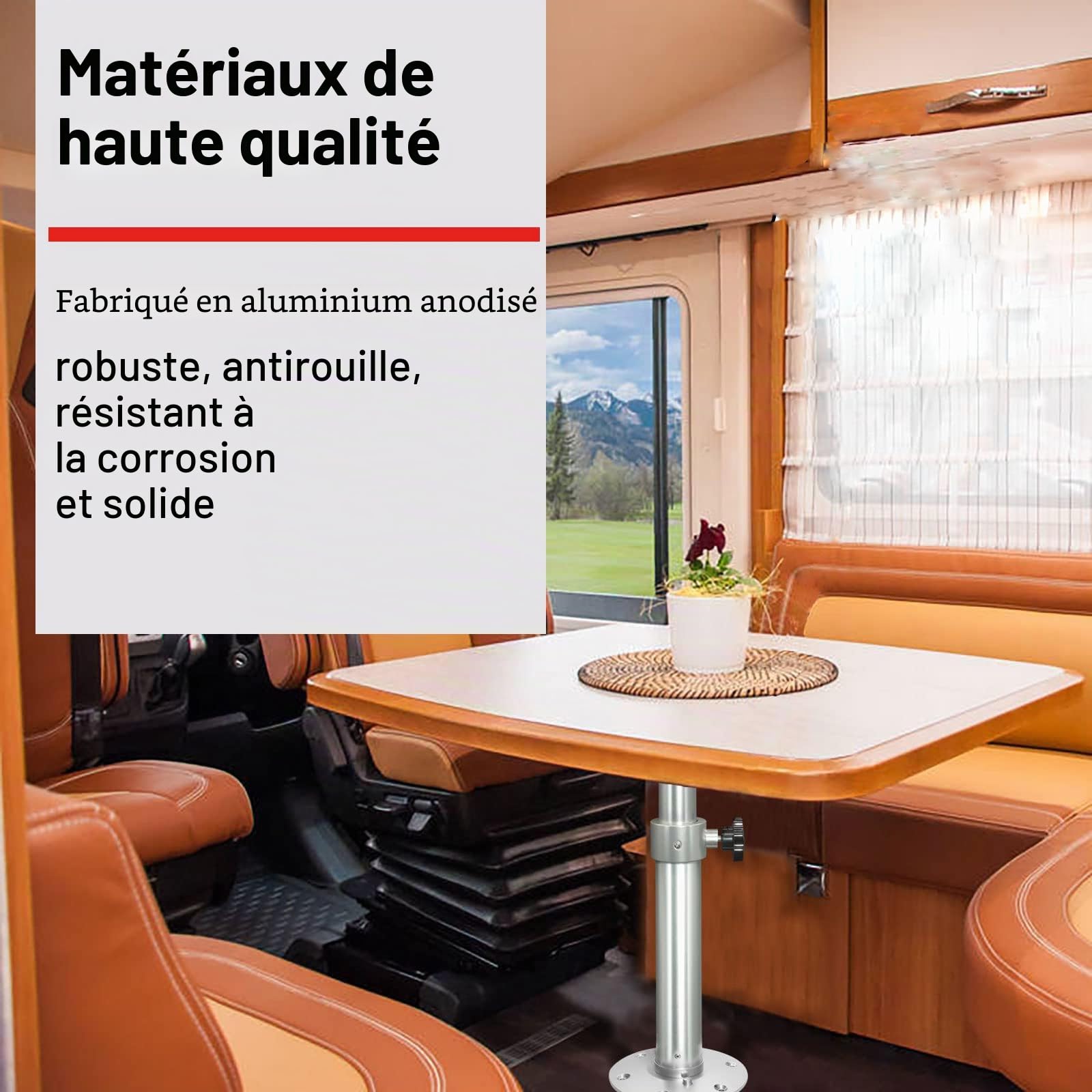 Pieds de Table Réglables en Aluminium - 460 à 700 mm, Pivotant à 360° - Pour Camping-Car, Bateau, Yacht