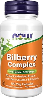 Supplements, Bilberry (Vaccinium myrtillus)Complex 80 mg with Beta-Carotene & Riboflavin, 100 Veg Capsules