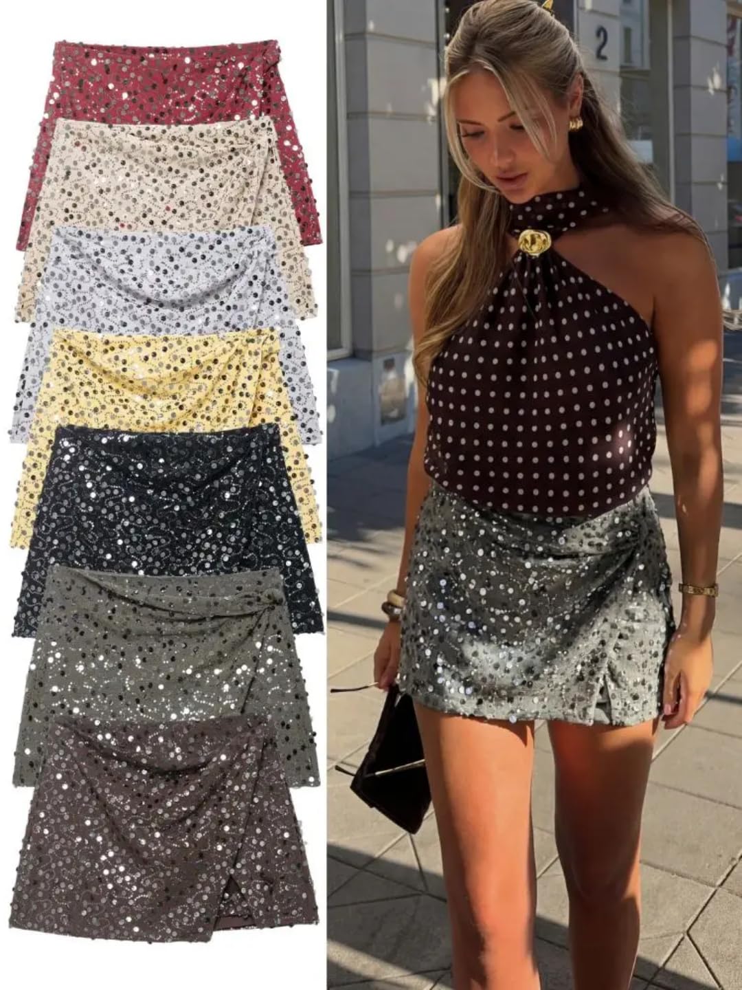 Faldas De Tubo Mujer Mujeres Elegantes Minifalda De Lentejuelas con Lentejuelas Falda Asimétrica Asimétrica De Cremallera Lateral De Cintura Alta Fiesta De Club Callejero