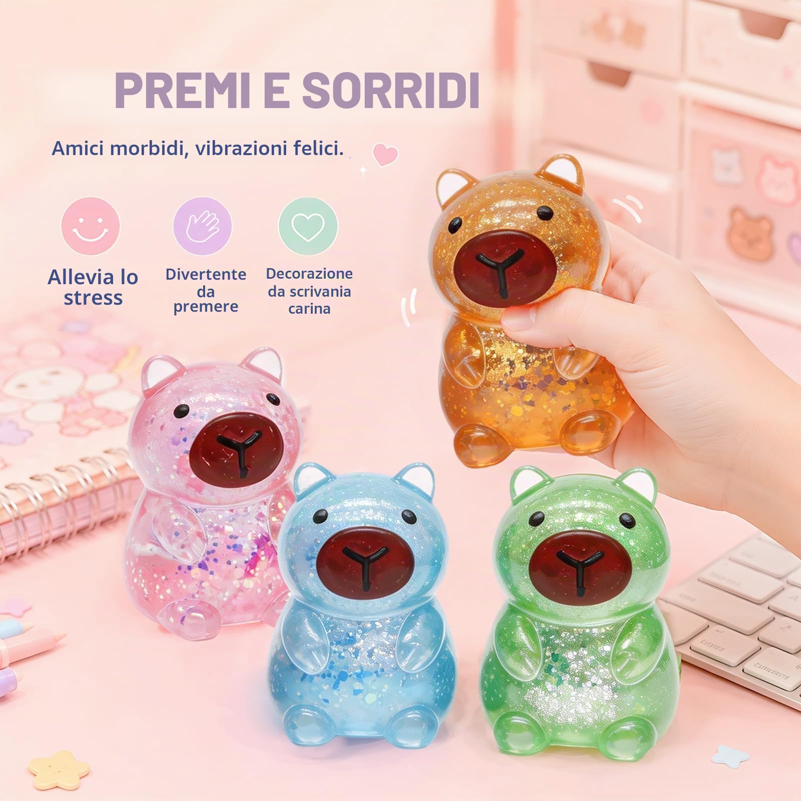 4 Pezzi Capybara Squeeze Toy,Squeeze Giocattoli,Antistress Squeeze Toys,Antistress Giocattoli,Capybara Squishy,Squeeze Ball,Squishy Squeeze Giocattoli,Giocattoli di Decompressione