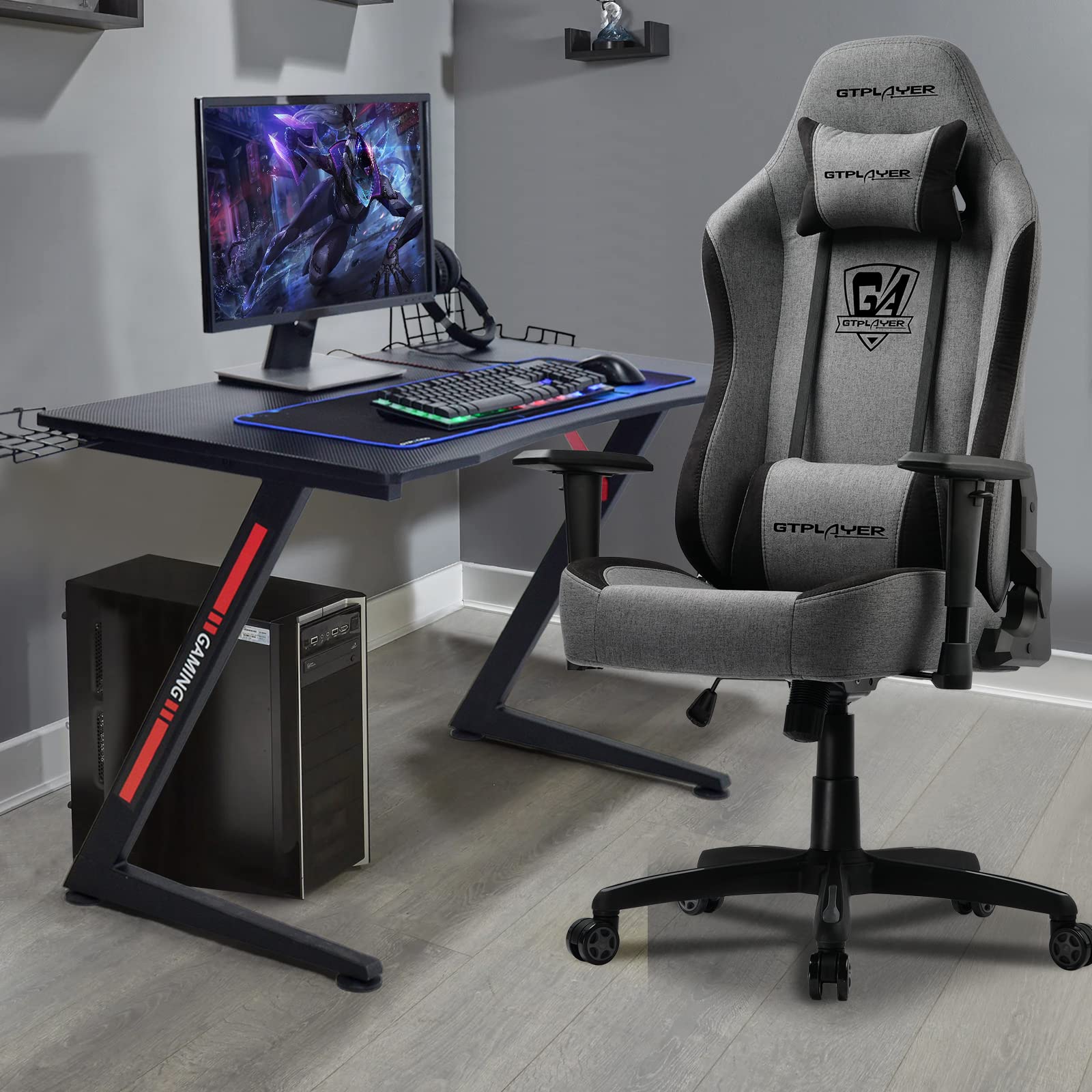 GTPLAYER Chaise de Jeu, Chaise d'Ordinateur avec Repose-Pieds et Support Lombaire, Chaise de Jeu Réglable en Hauteur avec Siège Pivotant à 360° et Appui-Tête pour Bureau Ou Jeu (Jaune