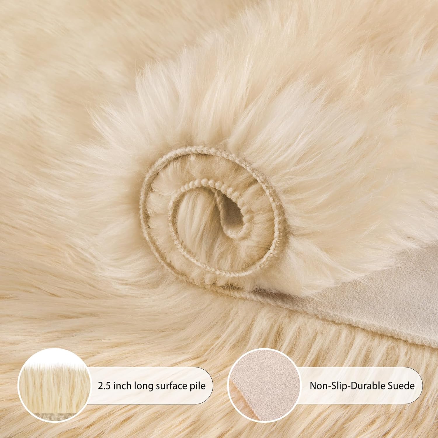 Ciicool Faux Sheepskin Rugs Soft Faux Fur Rug Beige Fluffy Rug Chair Couch Cover Fuzzy Carpet for Bedroom Floor Sofa Living Room 2x3 Feet - Image 4