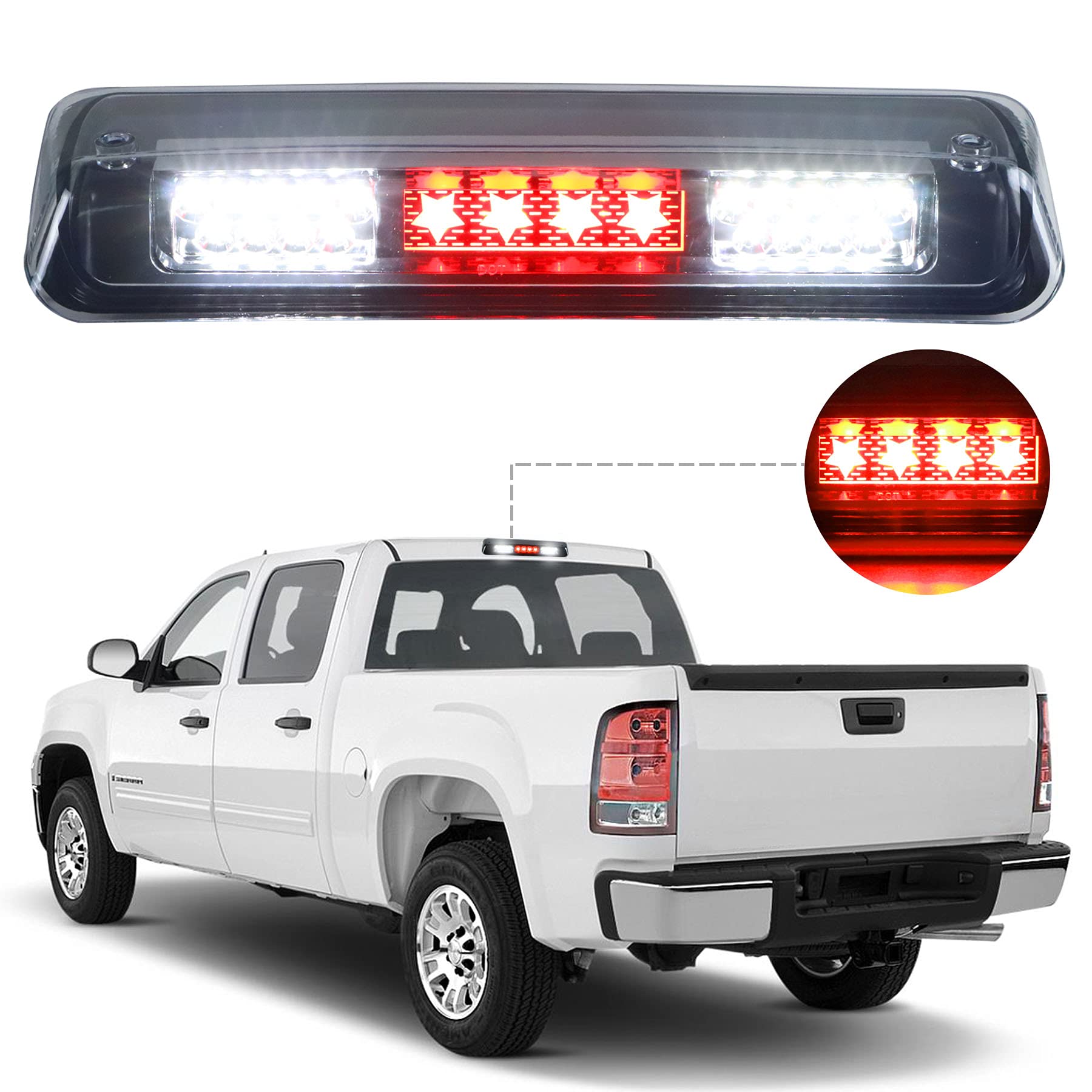 LED Third Brake Light Gasket, Rear Cargo Lamp Fit for Ford F150 (2004-2008), for Ford Explorer Sport Trac (2007-2010), for Lincoln Mark LT (2006-2008), High Mount stop light, Chrome Housing Clear Lens