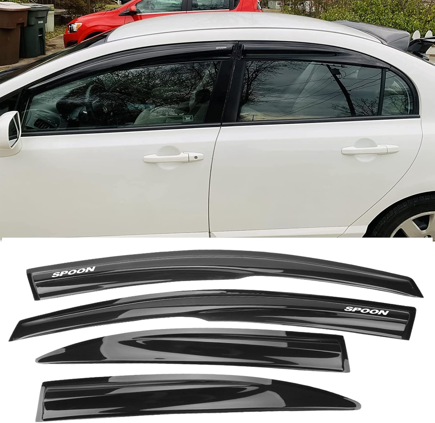 EVPROXP Window Visor Rain Guard Shade Compatible with 2006-2011 Civic Sedan 4Door, Side Window Vent Deflector, Dark Smoke Tinted, JDM Mug Tape On Style, with White Spoon