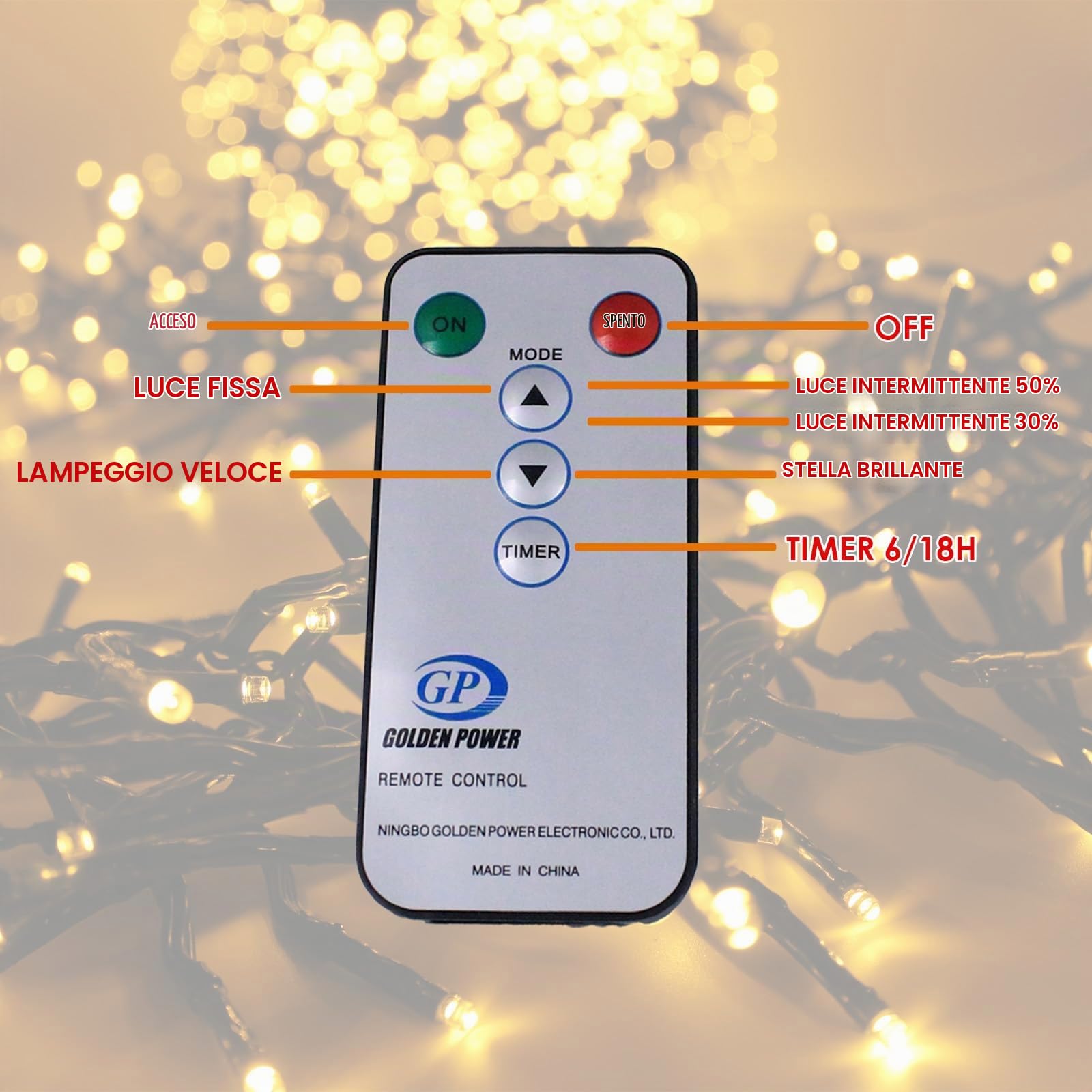 Luccika, Luci a Grappolo Cluster Oro, 13,5 Metri, 1512 LED da Ø 3mm, Catena Luminosa per Albero di Natale, 4 Effetti di Luce, Telecomando, Timer, Cavo Verde IP44, Uso Interno/Esterno