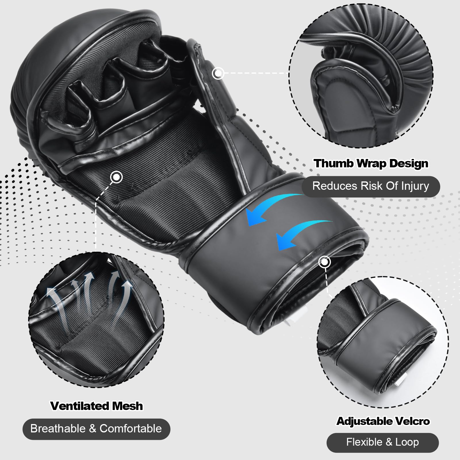 Ronyme Gants De Sparring Demi-doigts – Protection EVA 12mm, Poignet Renforcé, Pour Boxe, MMA, Kick