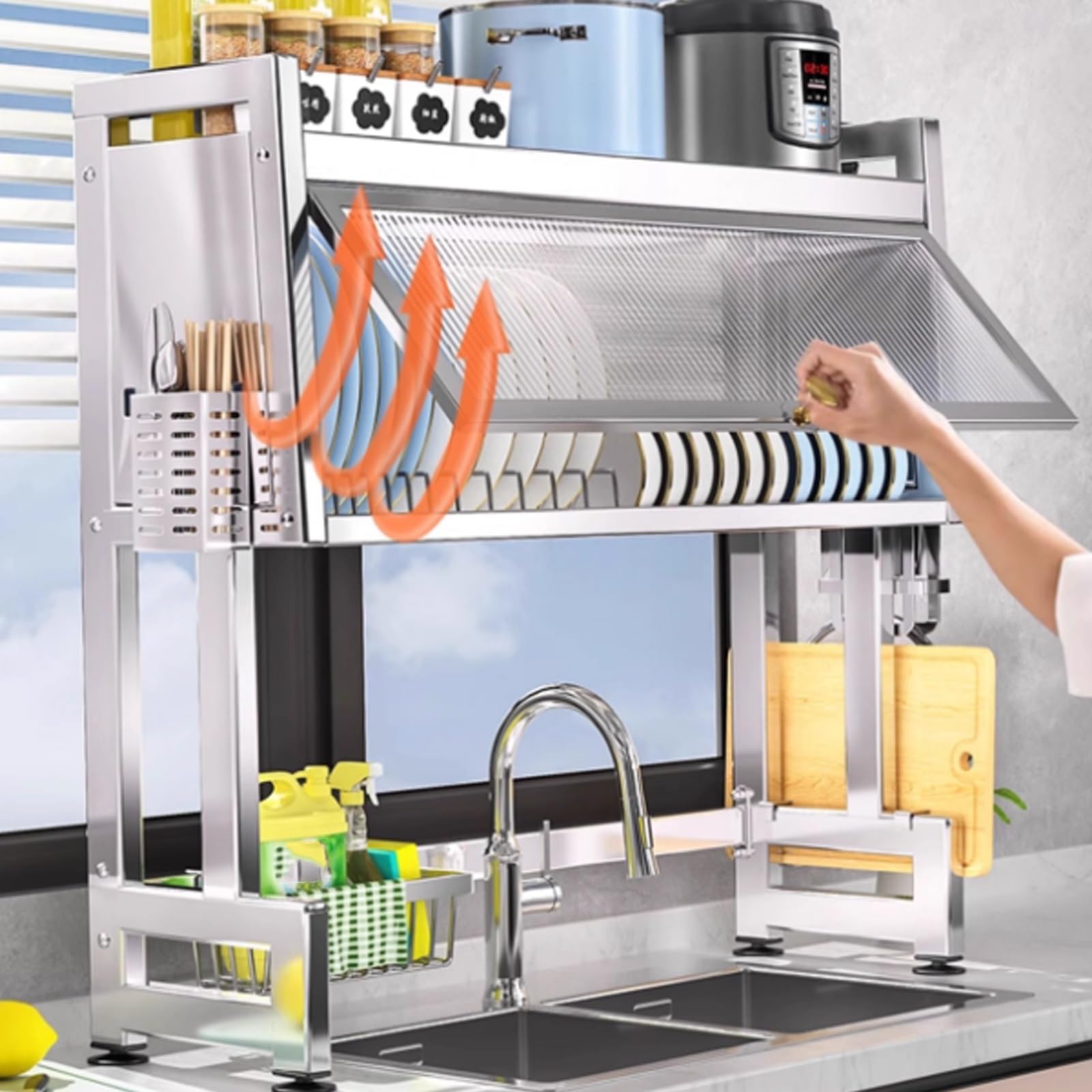 Égouttoir à vaisselle en Acier inoxydable 304, étagère de Cuisine à Poser au-Dessus de l'évier, égouttoir multifonctionnel Anti-poussière, Rangement pour Placard, égouttoir à vai