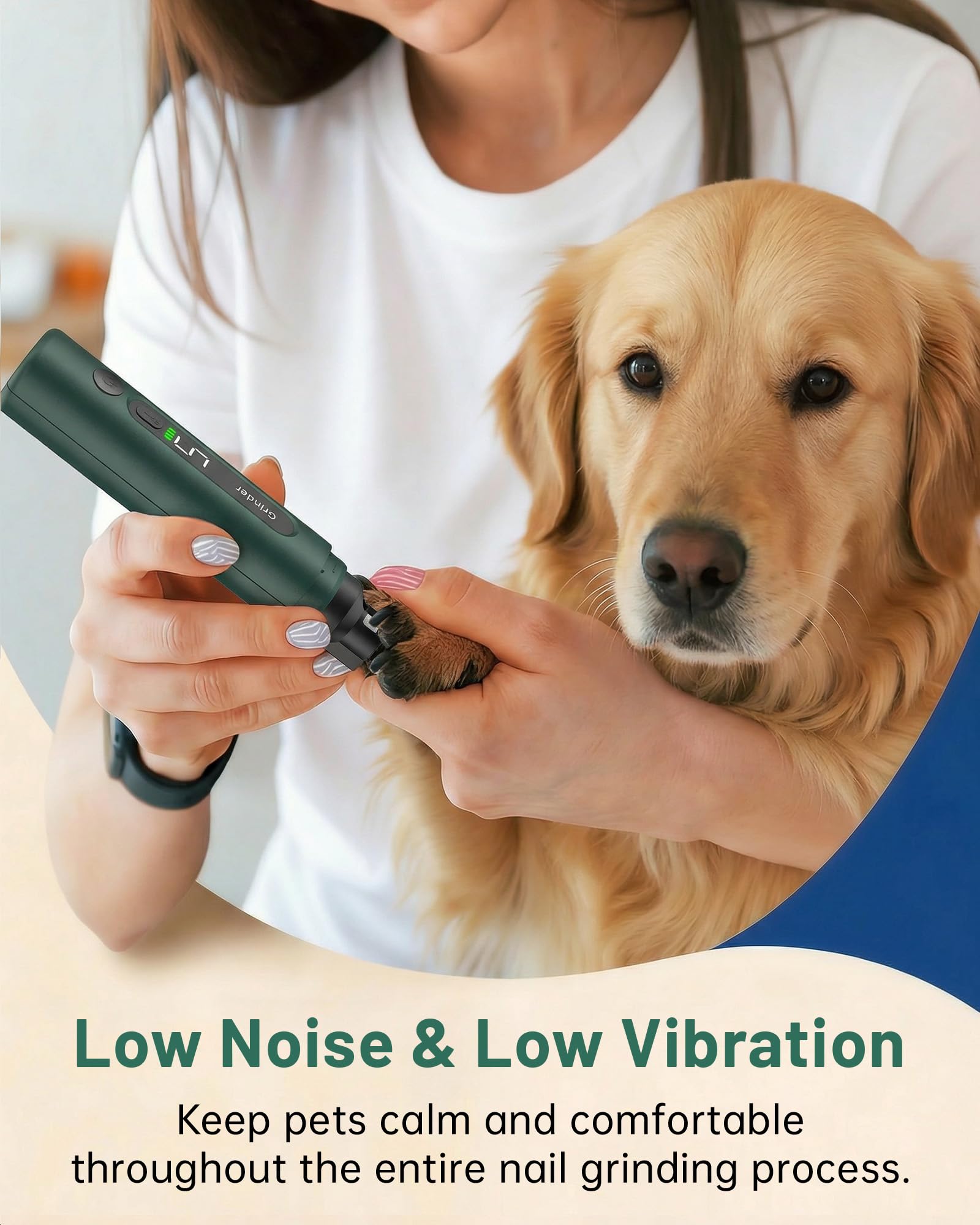 Dog Nail Grinder - 5-Speed Rechargeable Electric Dog Nail Clippers with LED Light, Super Quiet & Painless Electric Nail File for Large, Medium & Small Dogs, Toenail & Claw Grooming Filer - 2