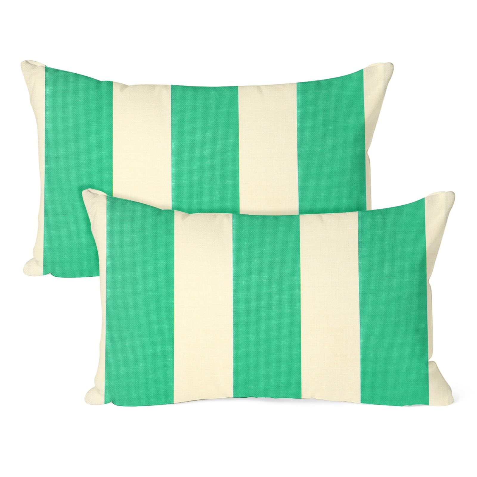 M METERXITY 2-Pack Outdoor Waterproof Throw Pillow Cover, 20x12 Inch Linen Striped Decorative Cushion Cover for Patio/Balcony/Garden, Water Resistant Pillow Case [Teal Blue]