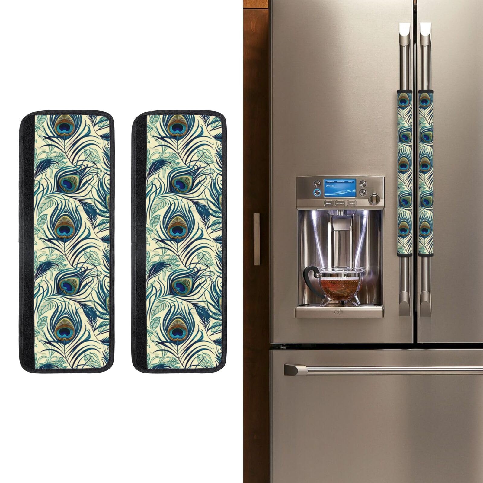 Buyidec Refrigerator Door Handle Covers Peacock Feather Fridge Handle Cover Washable Dishwasher Microwave Fridge Oven Door Decor Handle Cover Keep