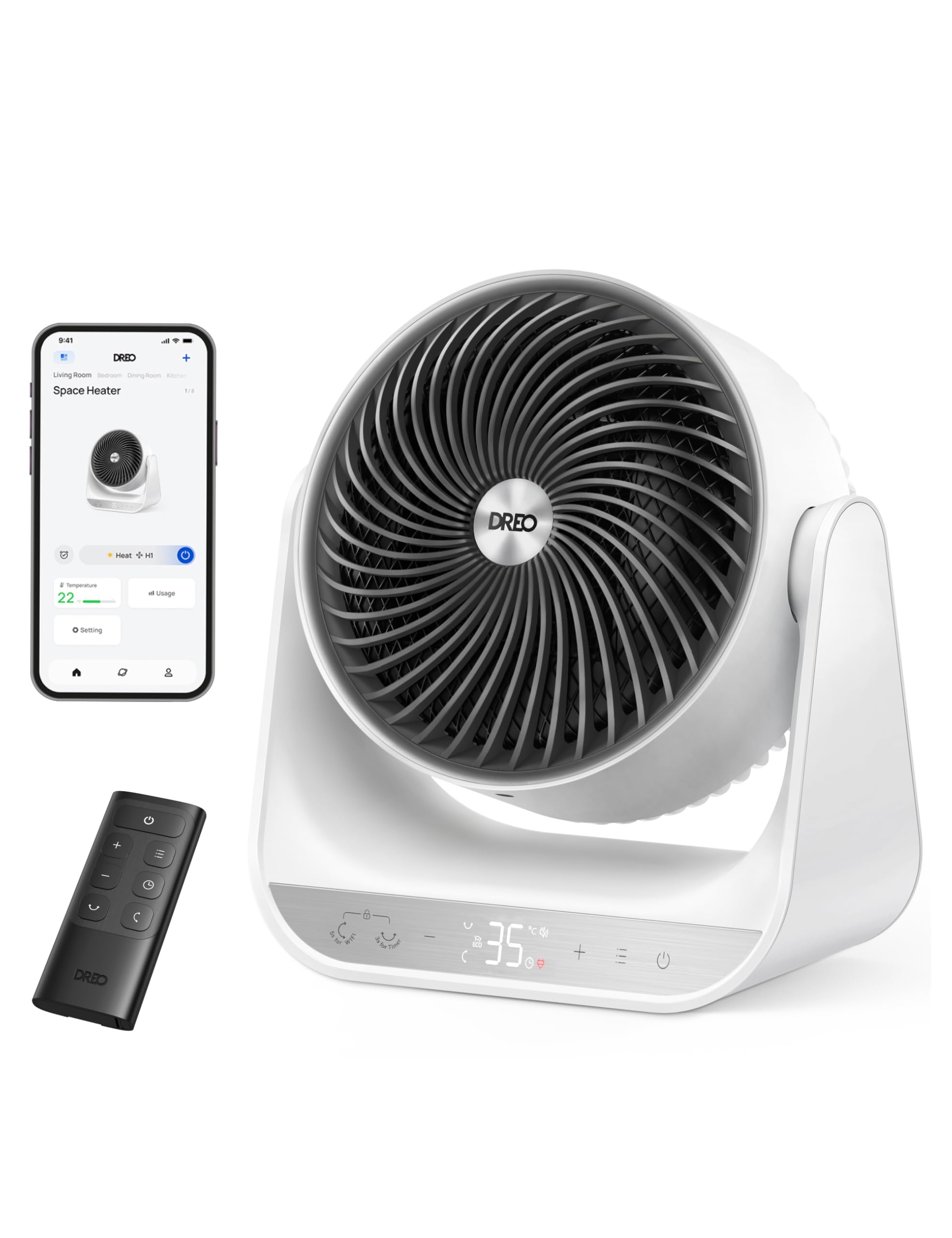 Dreo Calefactor eléctrico interior 2000W con mando a distancia y termostato, 7 modos, protección contra sobrecalentamiento y vuelco, calentador portátil para toda la habitación, dispositivo 714S