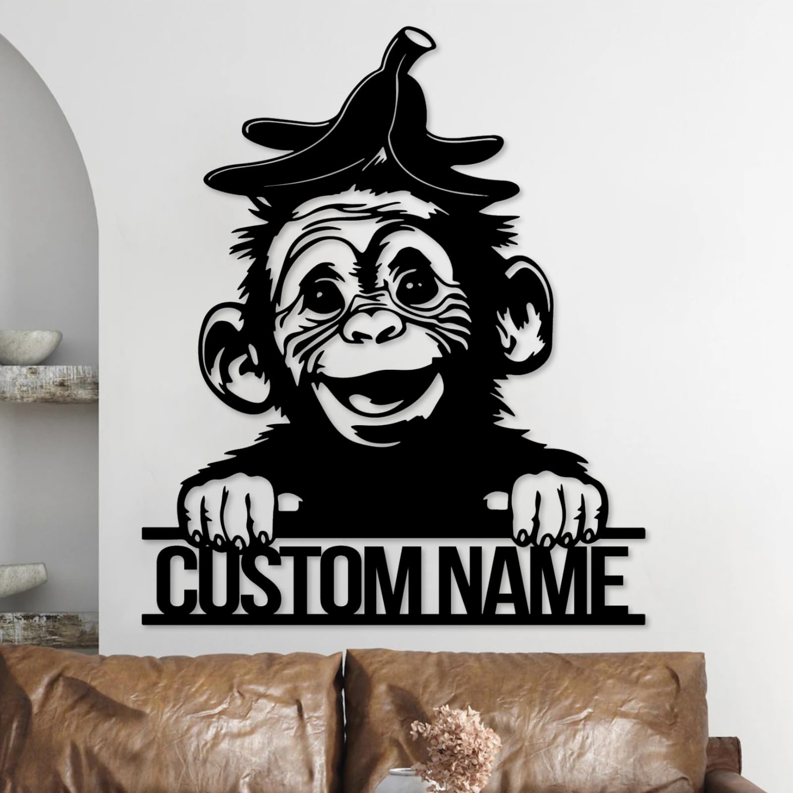 Houdoum Style A Custom Chimp Monkey Metal Wall Art, Personalized Chimp Monkey Name Sign,Chimp Home Decor,Custom Name Metal Wall Hanging,Metal Decoration (Style A)
