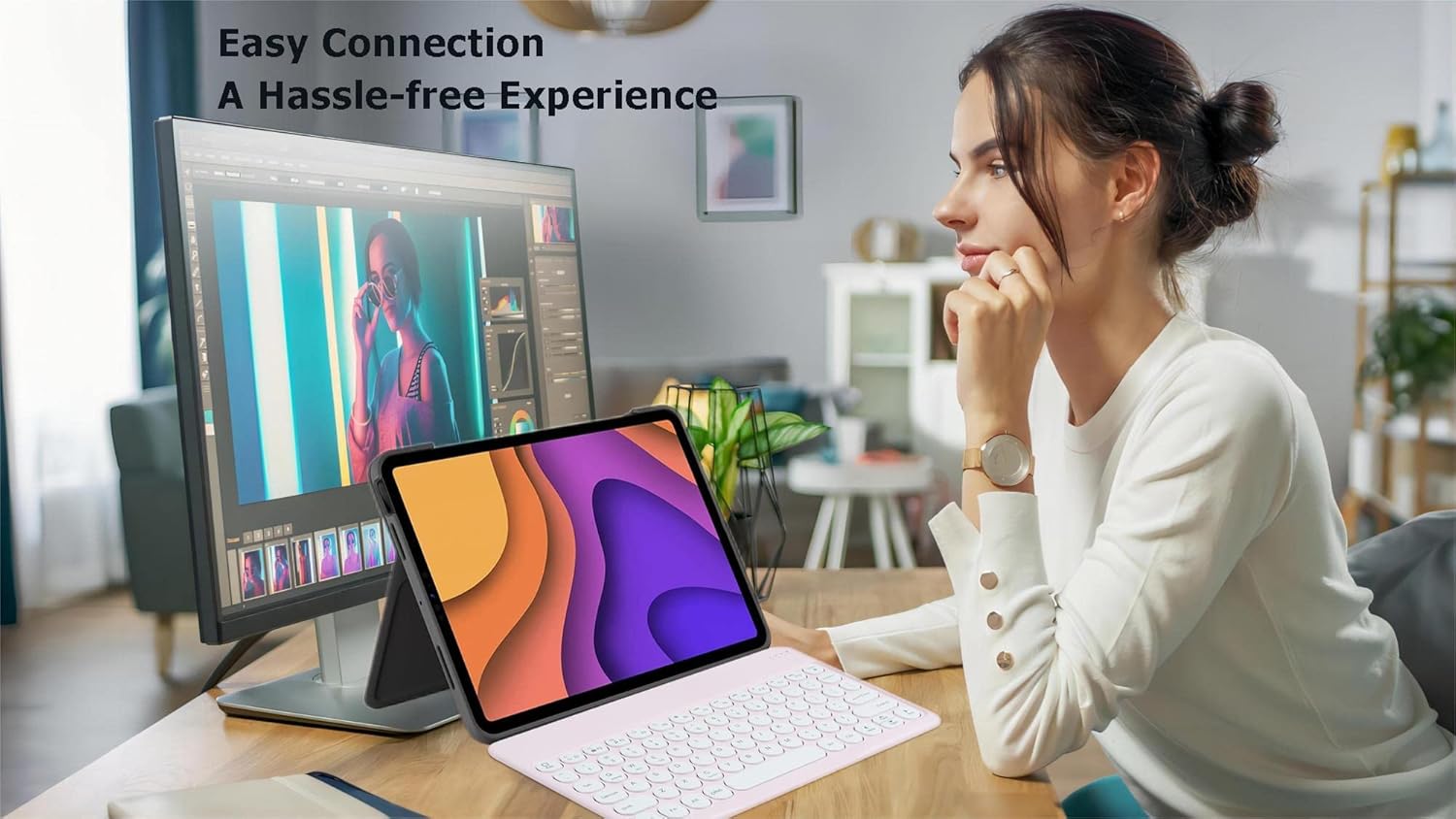 Wireless Bluetooth Keyboard and Mouse Combo Pink Portable Small Slim Typewriter Compact Ergonomic Travel Wireless Keyboard Mouse for iPhone iPad Mac MacBook Pro Air Laptop Android Phone Samsung Tablet image 2 of 6 B0C8N5H3KV