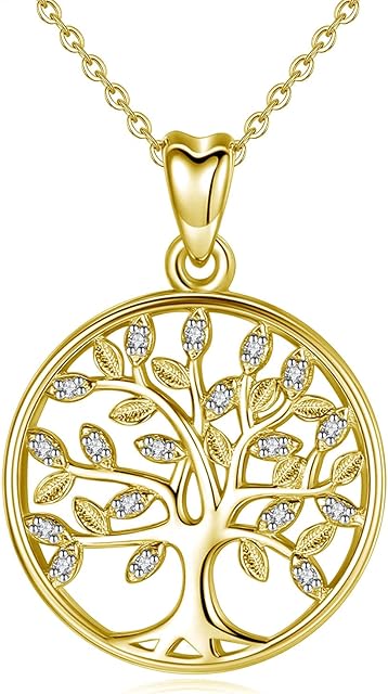 CELESTIA Tree of Life Necklace Womens 925 Sterling Silver Family Bond Life Tree Pendant with Chain, Gifts for Mother Grandma Sister Daughter