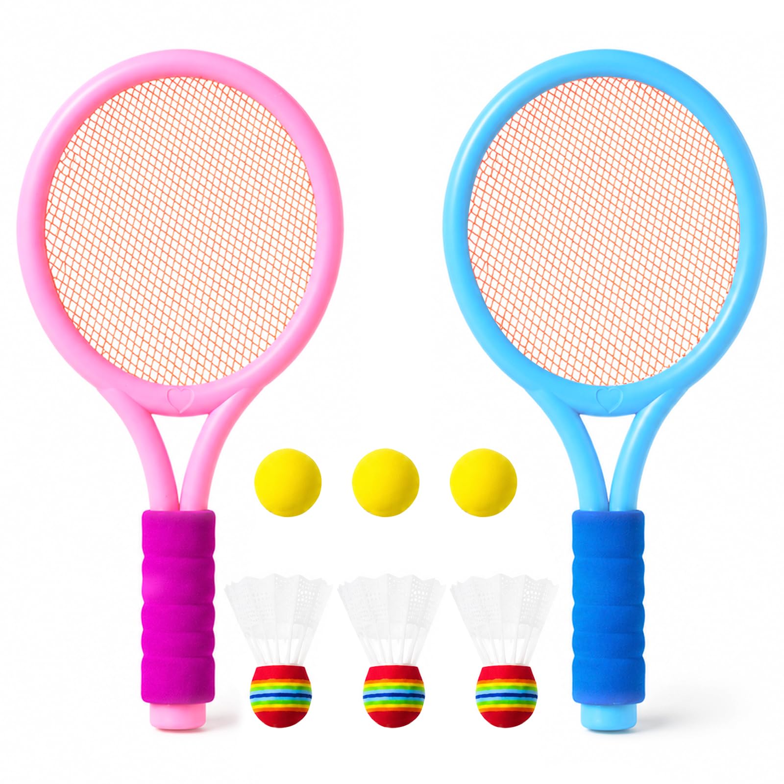 8 Piezas Raqueta Badminton Set Kids con 3 Volantes y 3 Tenis, Raquetas Badminton Ligero para Niños, para Interiores y Exteriores Interacción Entre Padres e Hijos Desarrollo Motricidad