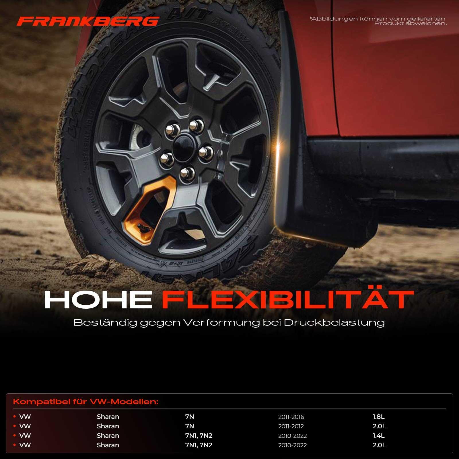 Frankberg 4x Spritzschutz Schmutzfänger Vorne Hinten Links Rechts Kompatibel mit S-h-a-r-a-n 7N 7N1 7N2 1.4L 1.8L 2.0L MPV 2010-2021