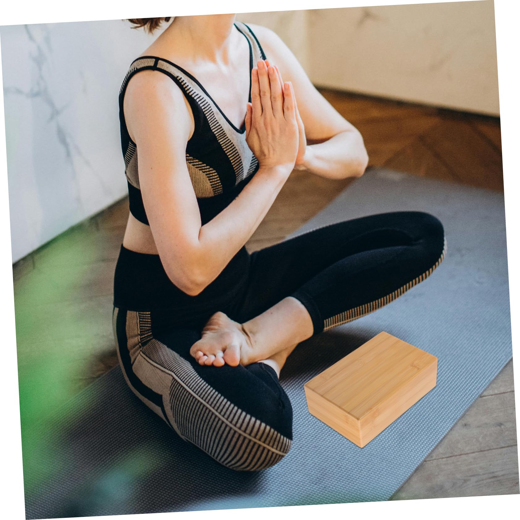 ibasenice Bloque de Yoga y Diseño Portátil Superficie Lisa de Bambú Natural Adecuado para Yoga, Pilates y Meditación en Casa