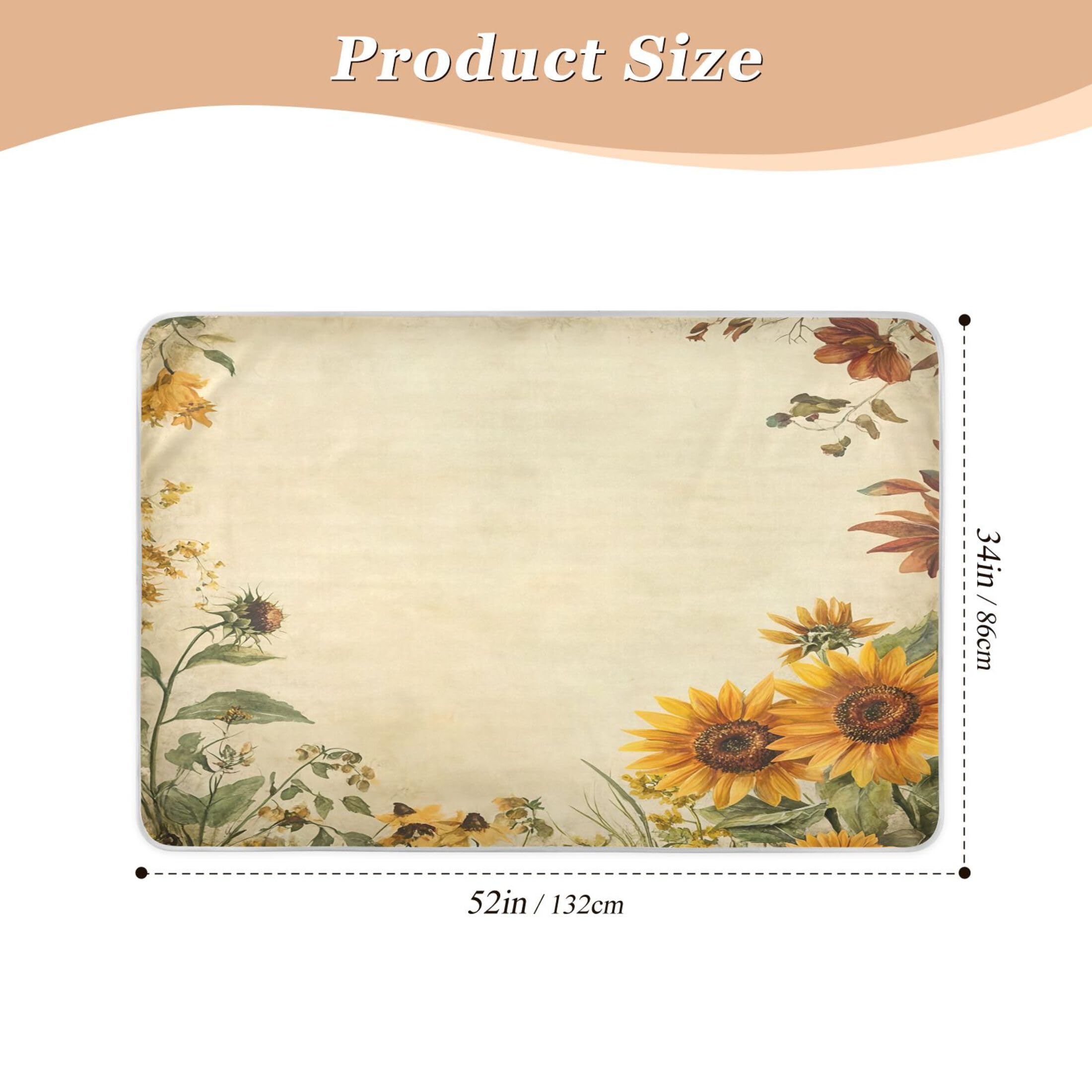 Takiito Vintage Sunflowers Bed Pad Reusable Bed Underpad Washable Waterproof Leak-Proof Quick Dry Incontinence Pee Pad for Toddlers Kids Adults Pets 34x52 in