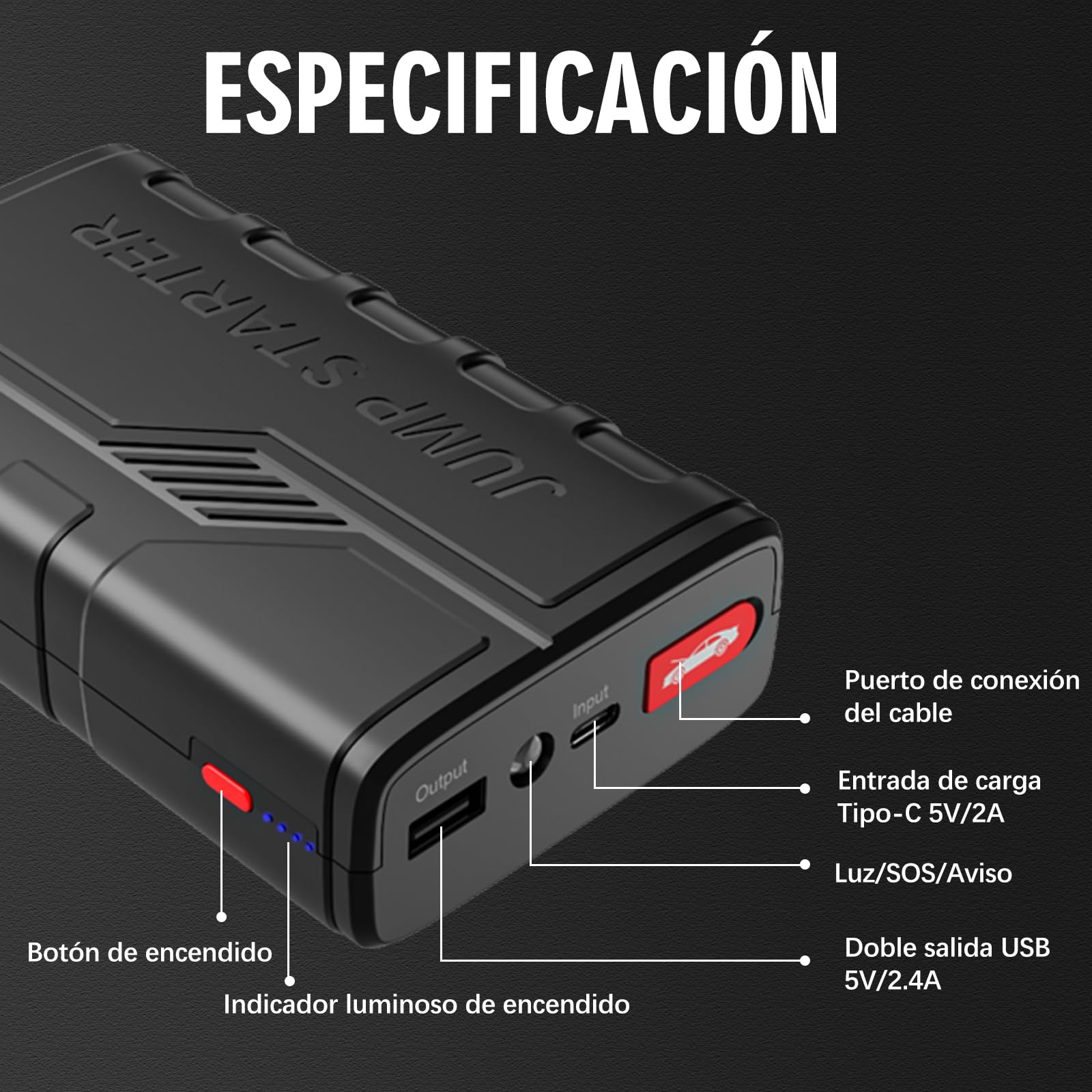 Arrancador de Baterias de Coche,1500 A Arrancador de Coches Portatil para Motor 7.0 L Gasolina o 5.5 L Diesel con Pinzas Bateria Coche, 12 V Booster con Carga rápida USB y Linterna LED de Emergencia