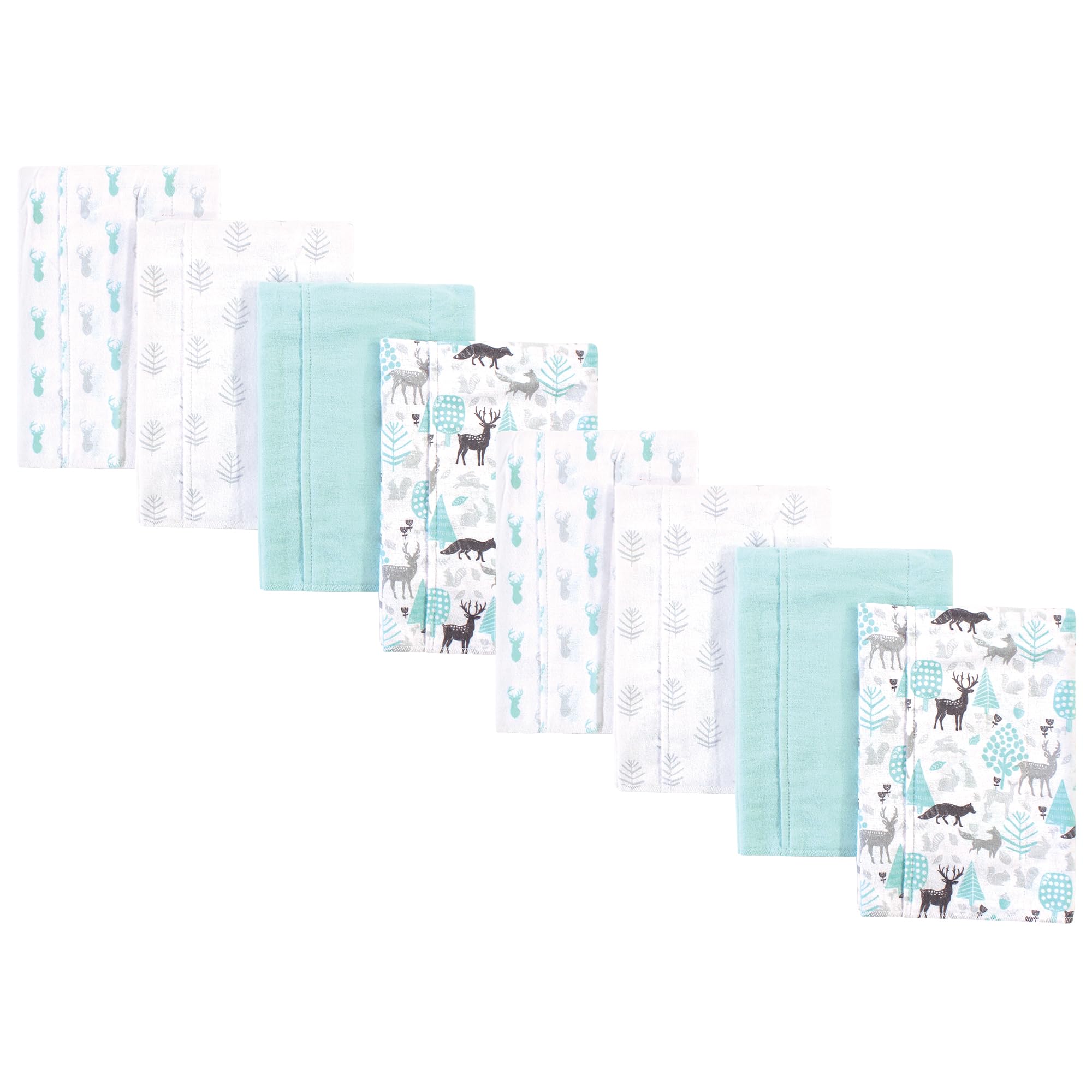 Hudson Baby Cotton Poly Flannel Burp Cloths Multipack, Linocut Woodland Neutral 8-Pack, One Size