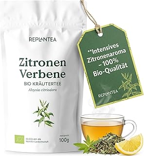REPLANTEA Bio Zitronenverbene Tee 100g | Hochwertige geschnittene Blätter | Verdauungsfördernder & Entspannender Kräutertee | Intensives Zitronenaroma | Lose Aloysia Citriodora