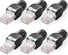 VCELINK Connettori RJ45 Senza Attrezzi, Plug RJ45 CAT7 CAT6A per Cavo Ethernet da 23-26 AWG Senza Crimpatura, Fino a 10 Gbps, Nero, 6 Pezzi