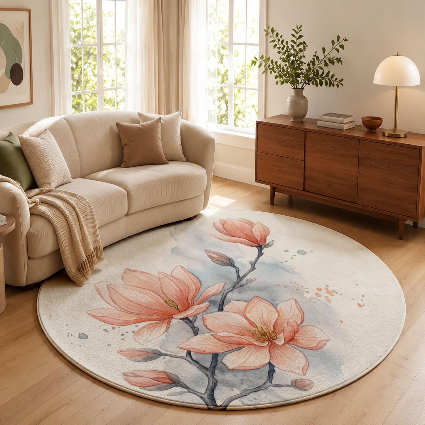 Tapis Fleurs À L'Aquarelle Rond 100cm