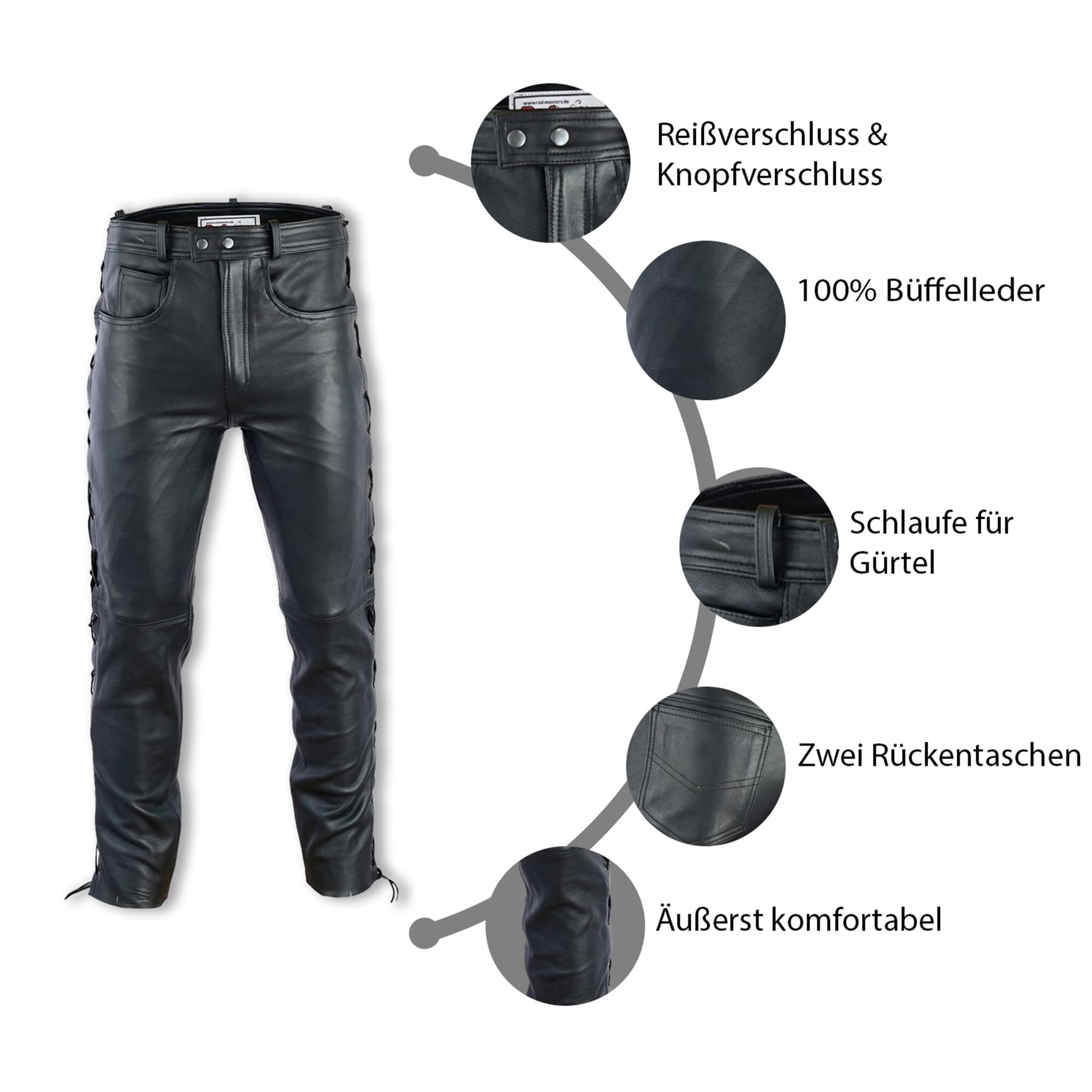 Herren Lederhose lederjeans bikerjeans Jeans Hose aus Echtleder seitlich geschnürt