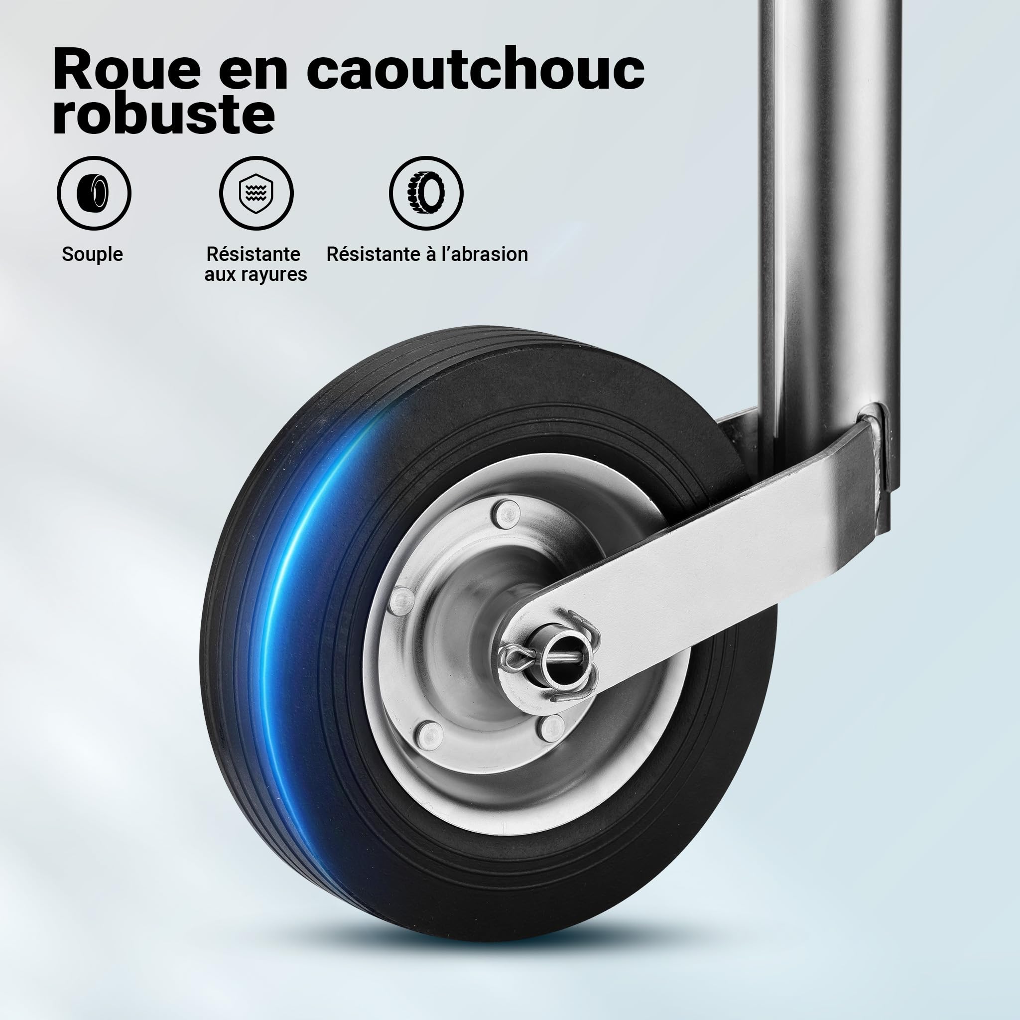Wiltec Roue Jockey pour remorque – 600 x 250 x 50 mm – DM 48 mm – capacité Max. 362 kg – en Acier galvanisé et Caoutchouc – Béquille Camping Car Caravane