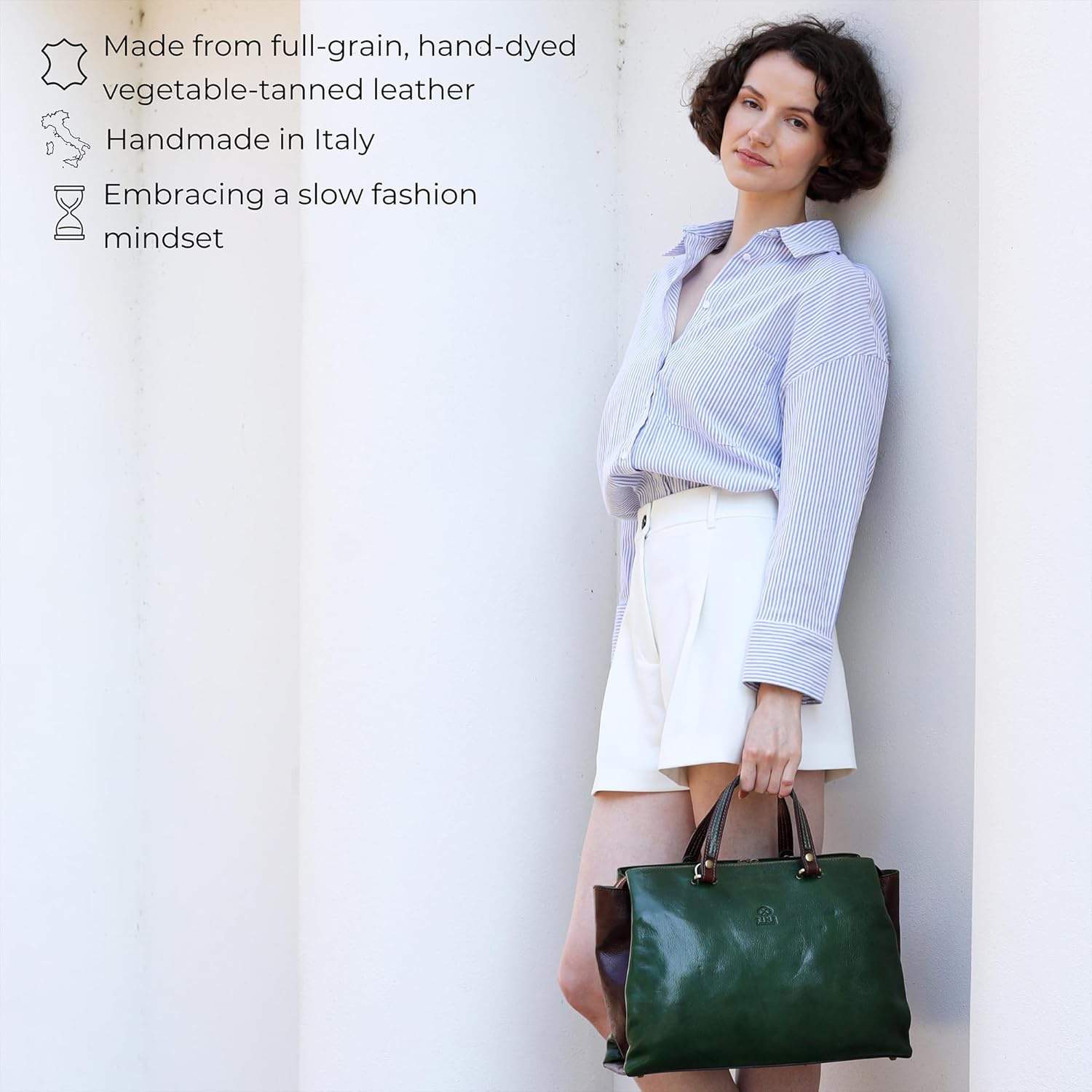 Time Resistance Leather Handbag for Women - Italian Handmade Bag - Top Handle Bag - Ladies Handbag - Cowhide Purse - Shopper - Image 4