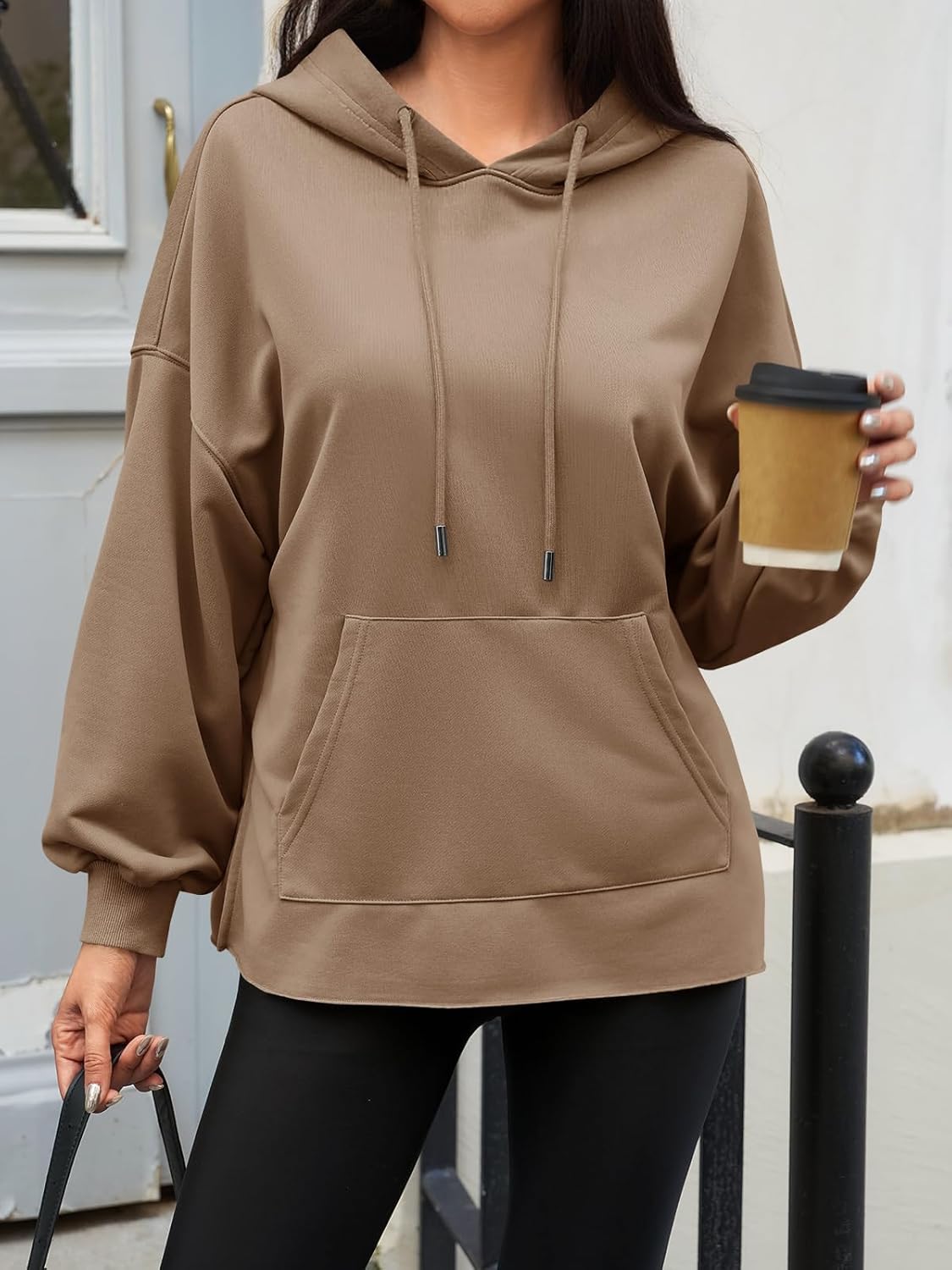 Fisoew Women's Hoodies Oversized Sweatshirts Casual Long Sleeve Side Slit Pullover Tops Fall Winter Outfits with Pocket - Image 2