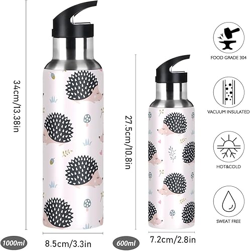 Miniatura 2 de ZZKKO Botella de agua con pajilla, lindos erizos de acero inoxidable rosa, botella de agua de cápsula de agua para tomar agua diaria, termo para